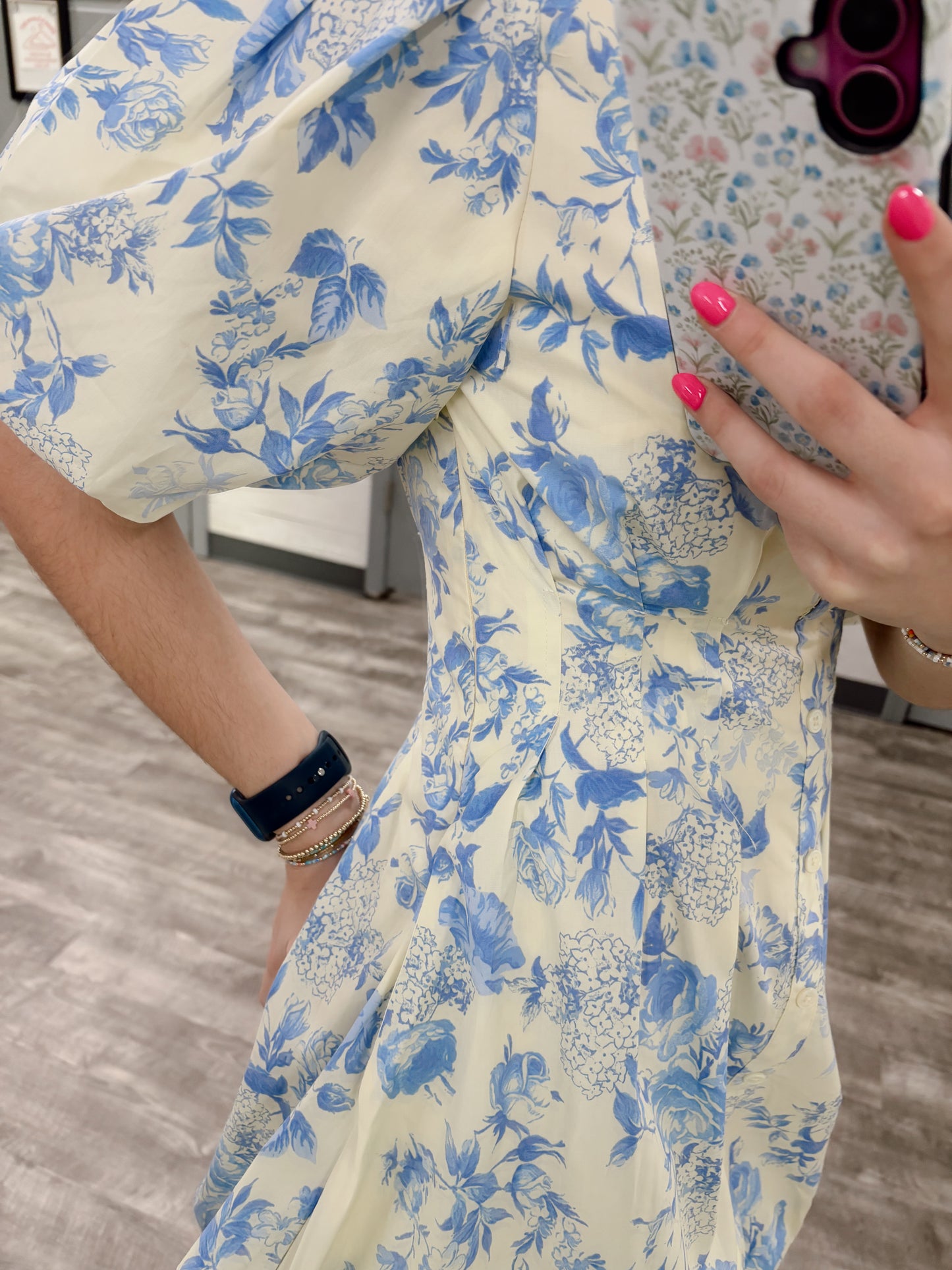 Blue/Butter Floral Bubble Dress
