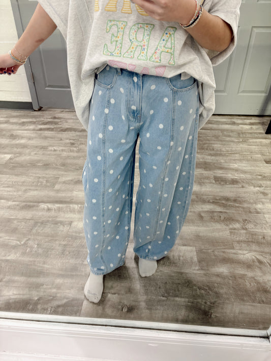 Polka Dot Denim Pants