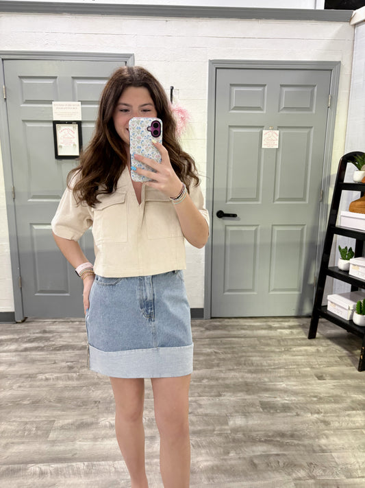 Collared V-Neck Top