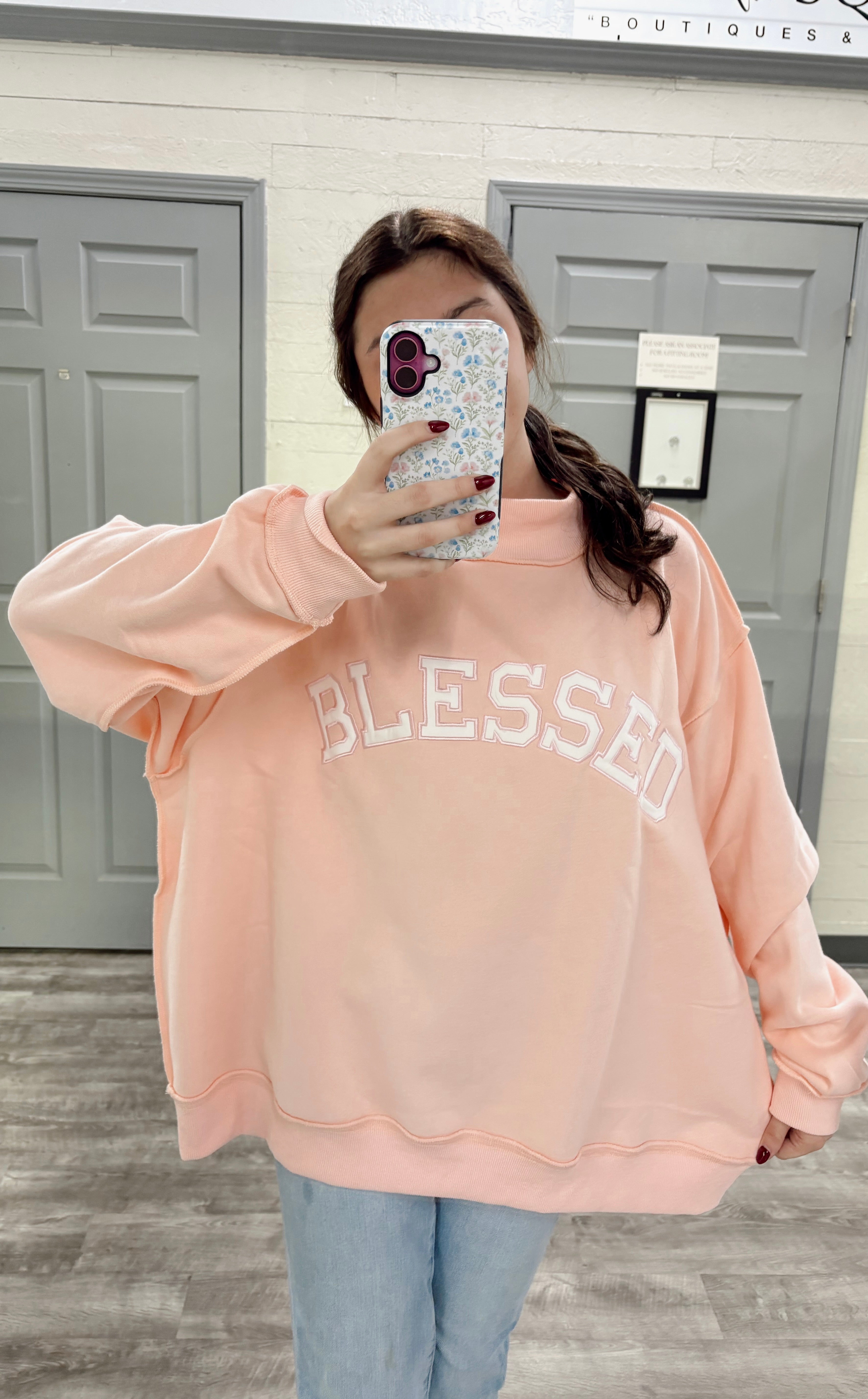 BLESSED Embroidered Mock Neck