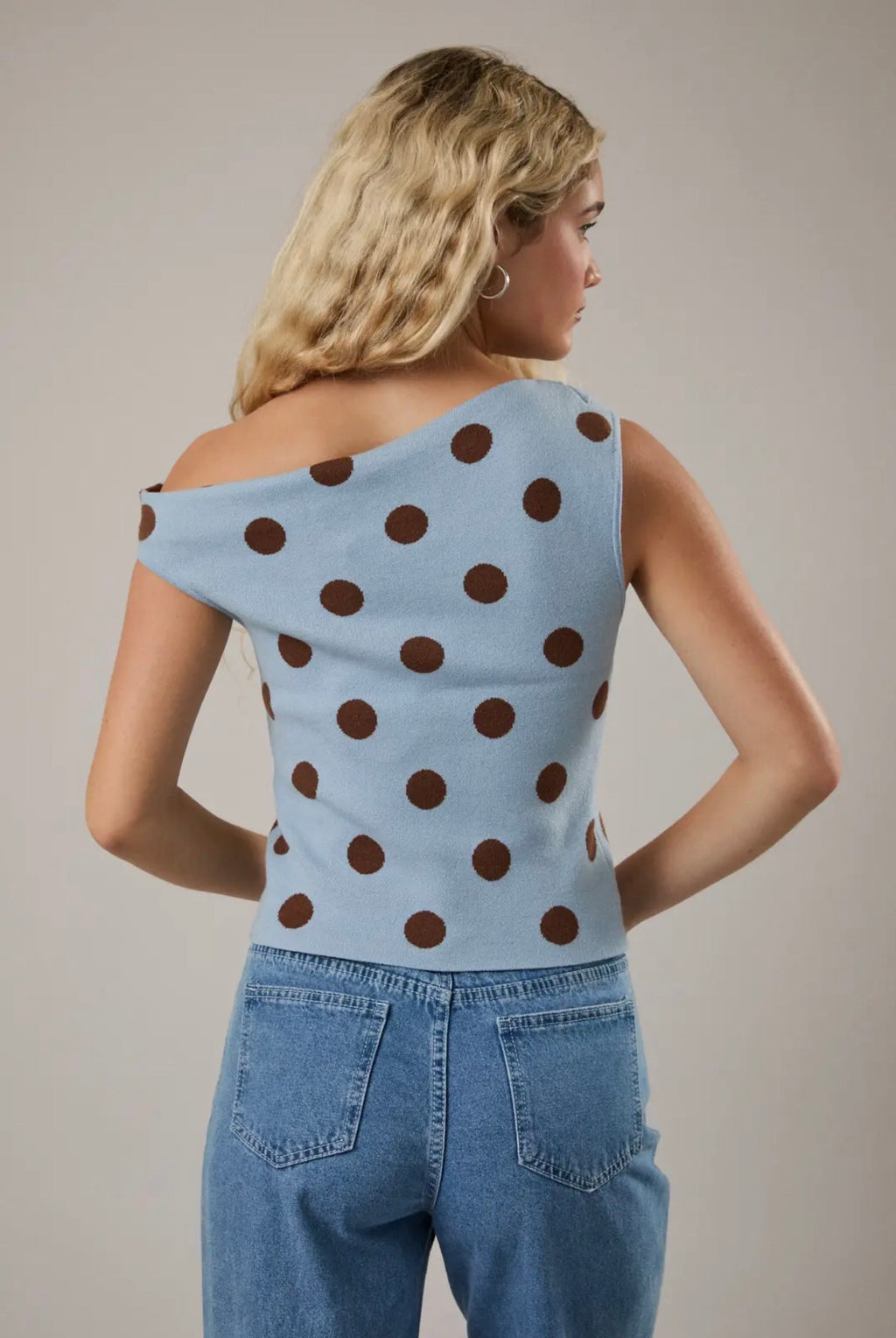 Polka Dot Asymmetrical Neck Top