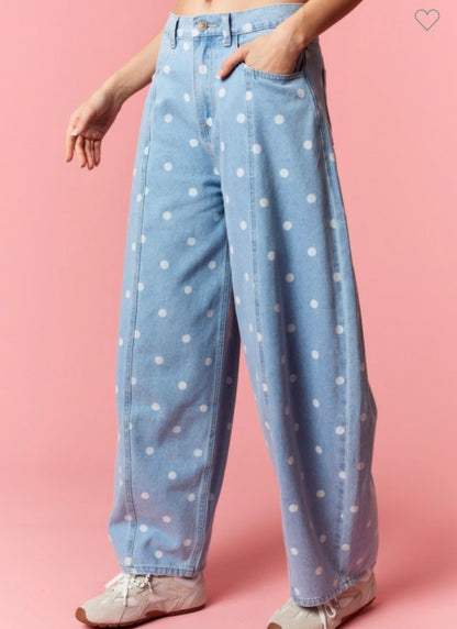 Polka Dot Denim Pants