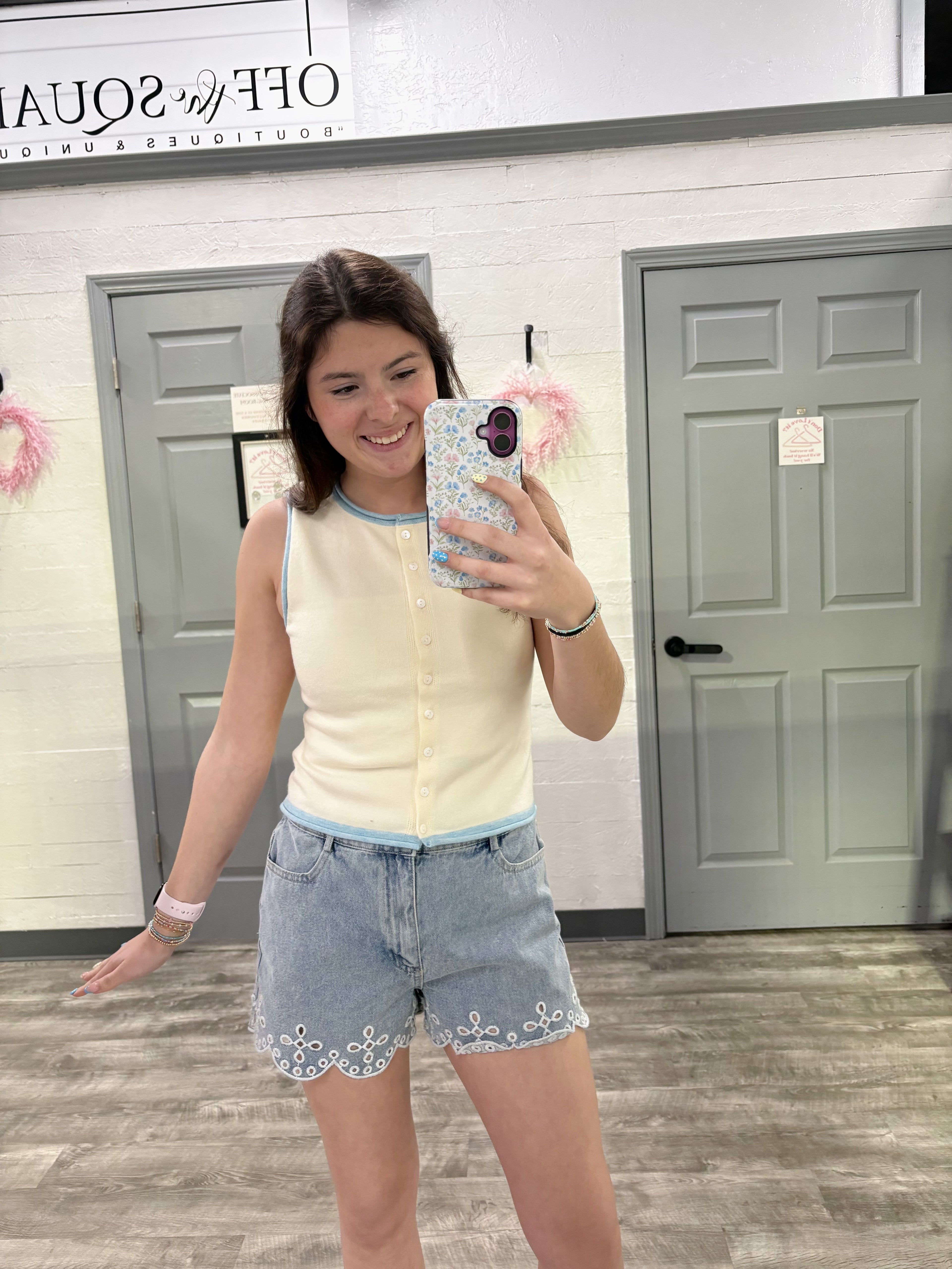 Scallop Eyelet Denim Shorts