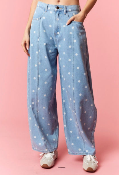 Polka Dot Denim Pants