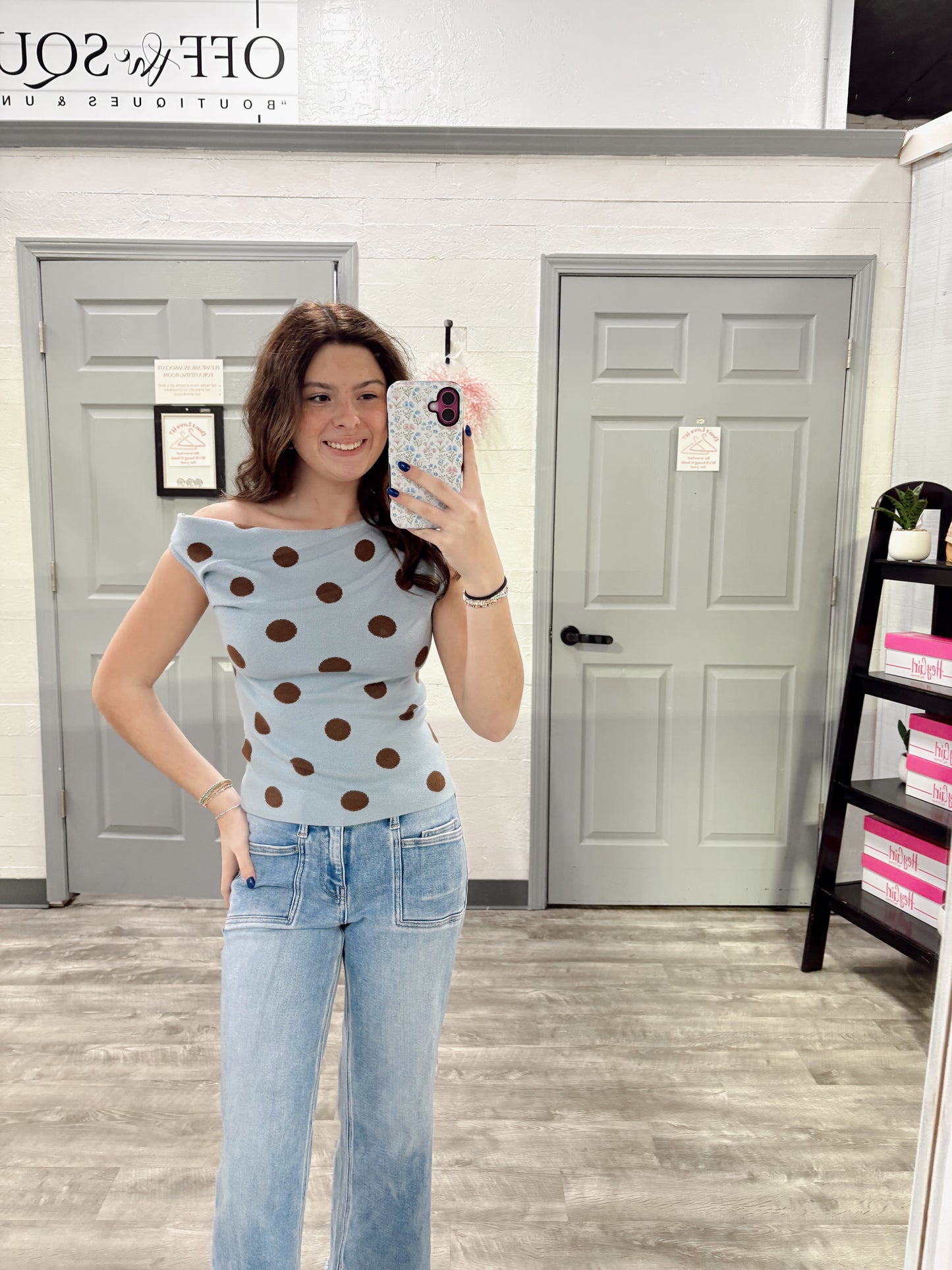 Polka Dot Asymmetrical Neck Top