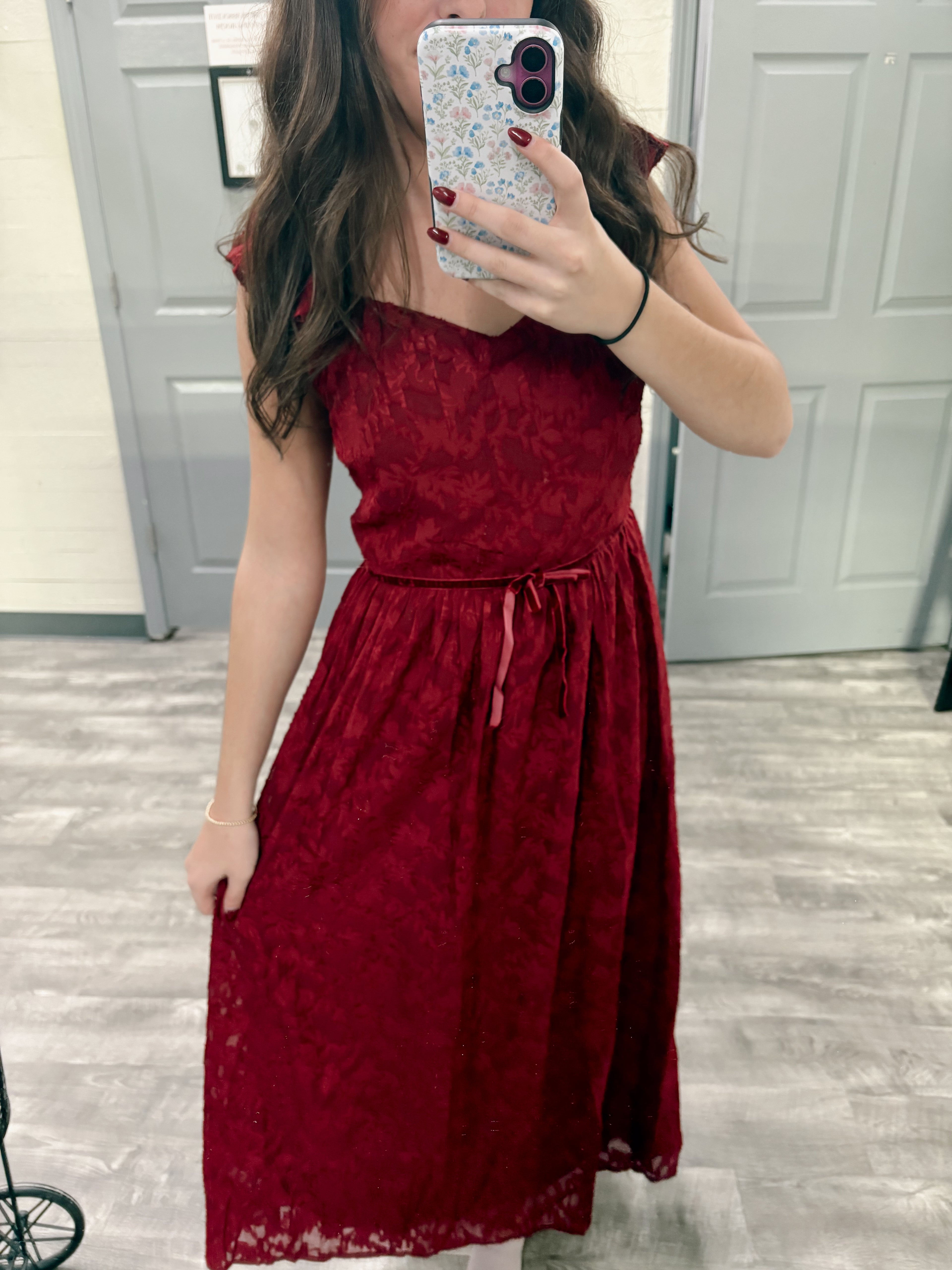 Velvet Waist Jacquard Midi Dress