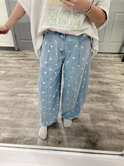 Polka Dot Denim Pants