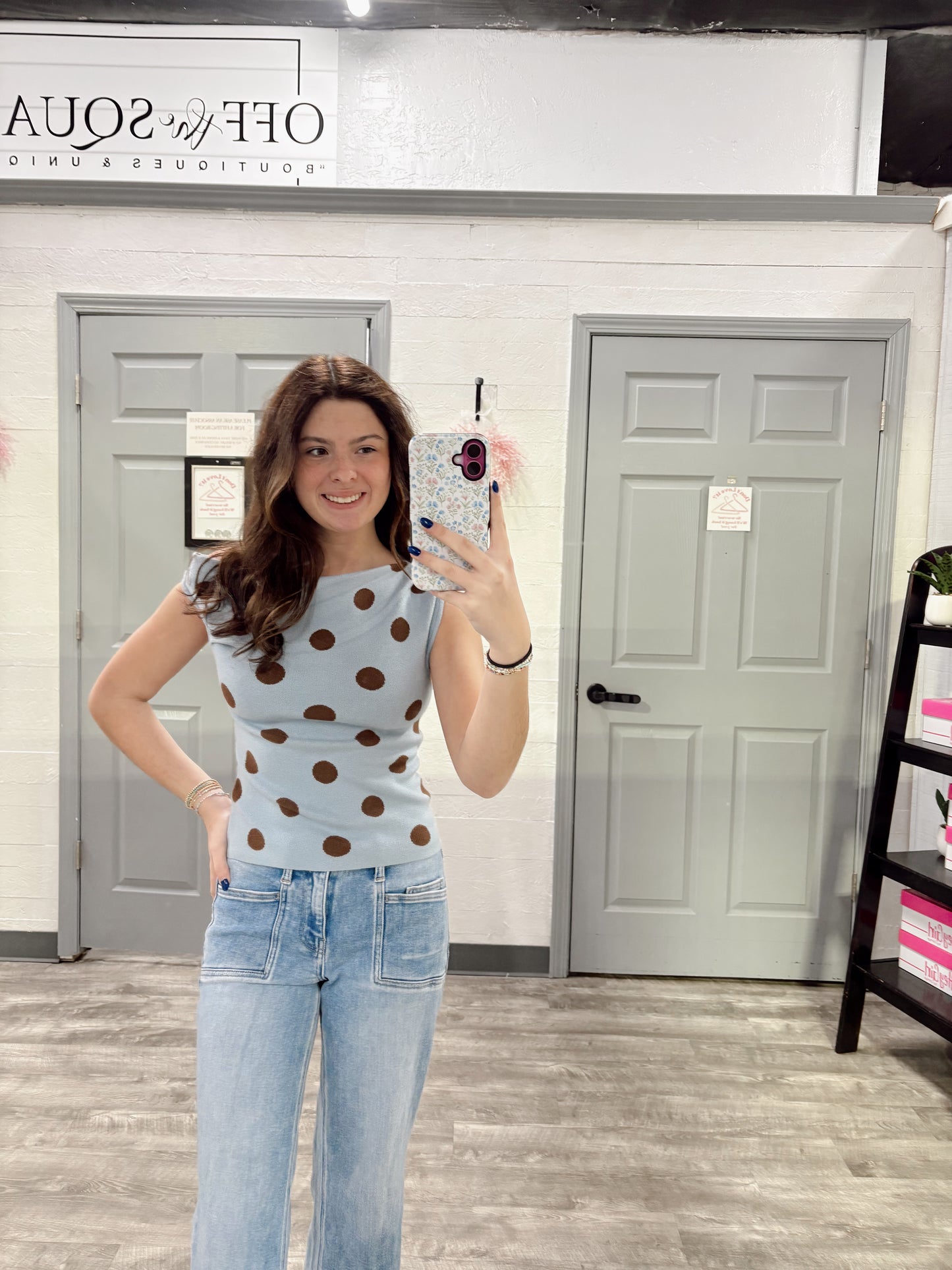 Polka Dot Asymmetrical Neck Top