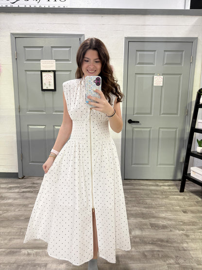Front Zip Polkadot Dress