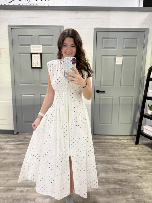 Front Zip Polkadot Dress