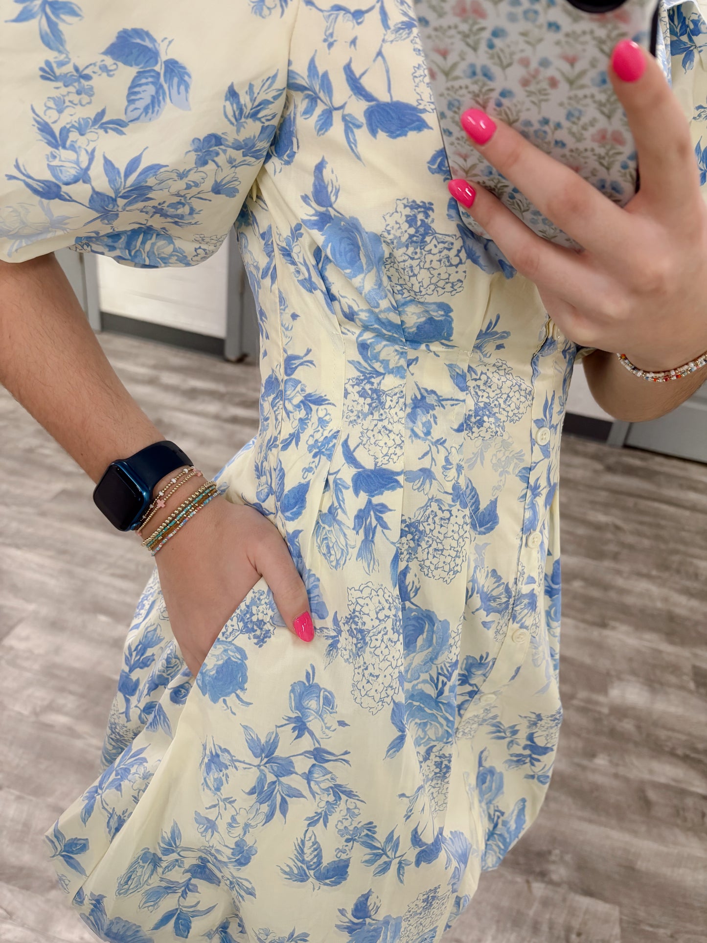 Blue/Butter Floral Bubble Dress