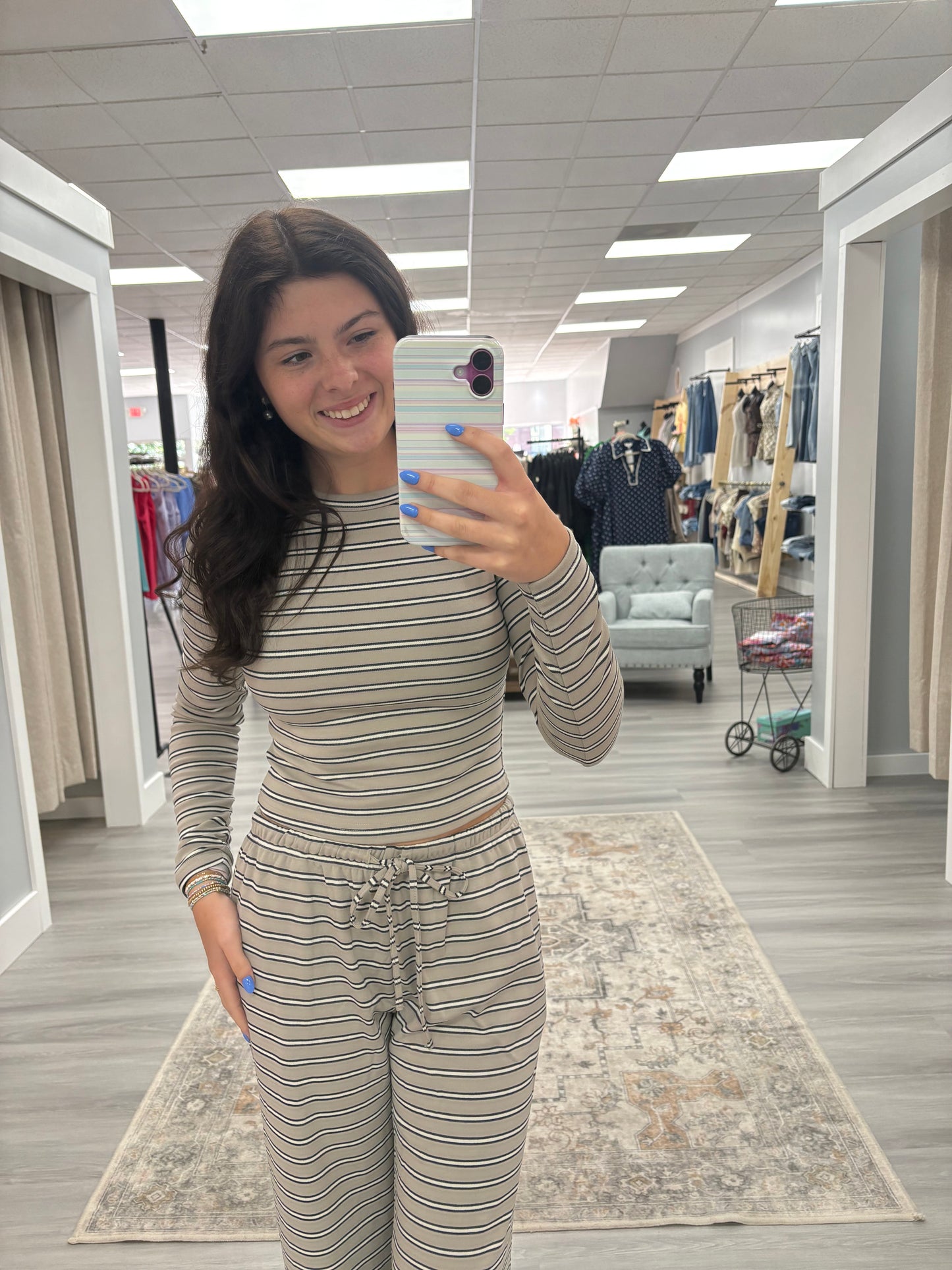 LS Round Neck Striped Top