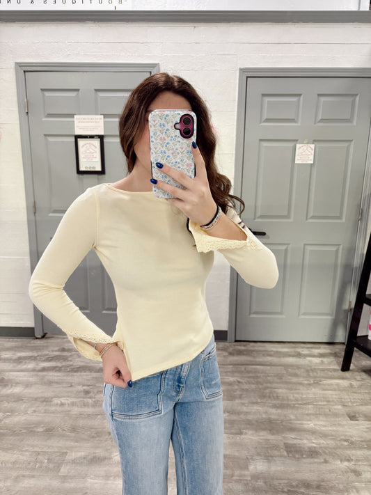 Boat Neck Lace Detail Top
