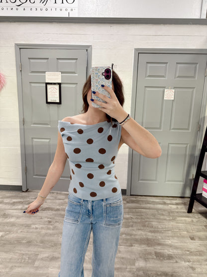 Polka Dot Asymmetrical Neck Top
