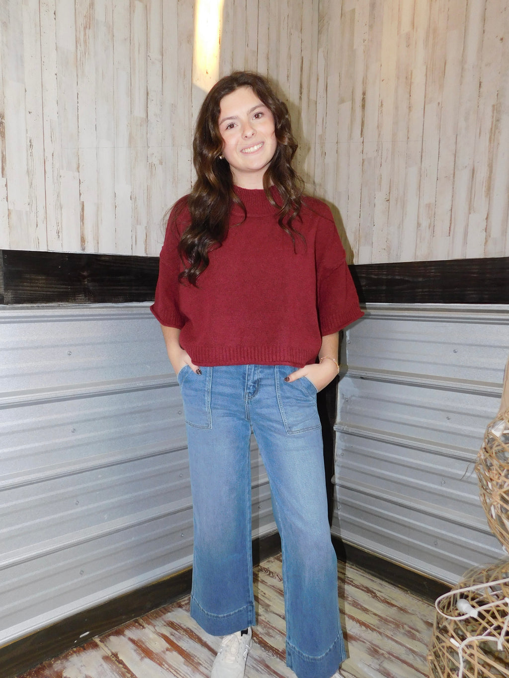 Mock Neck Short Sleeve Sweater