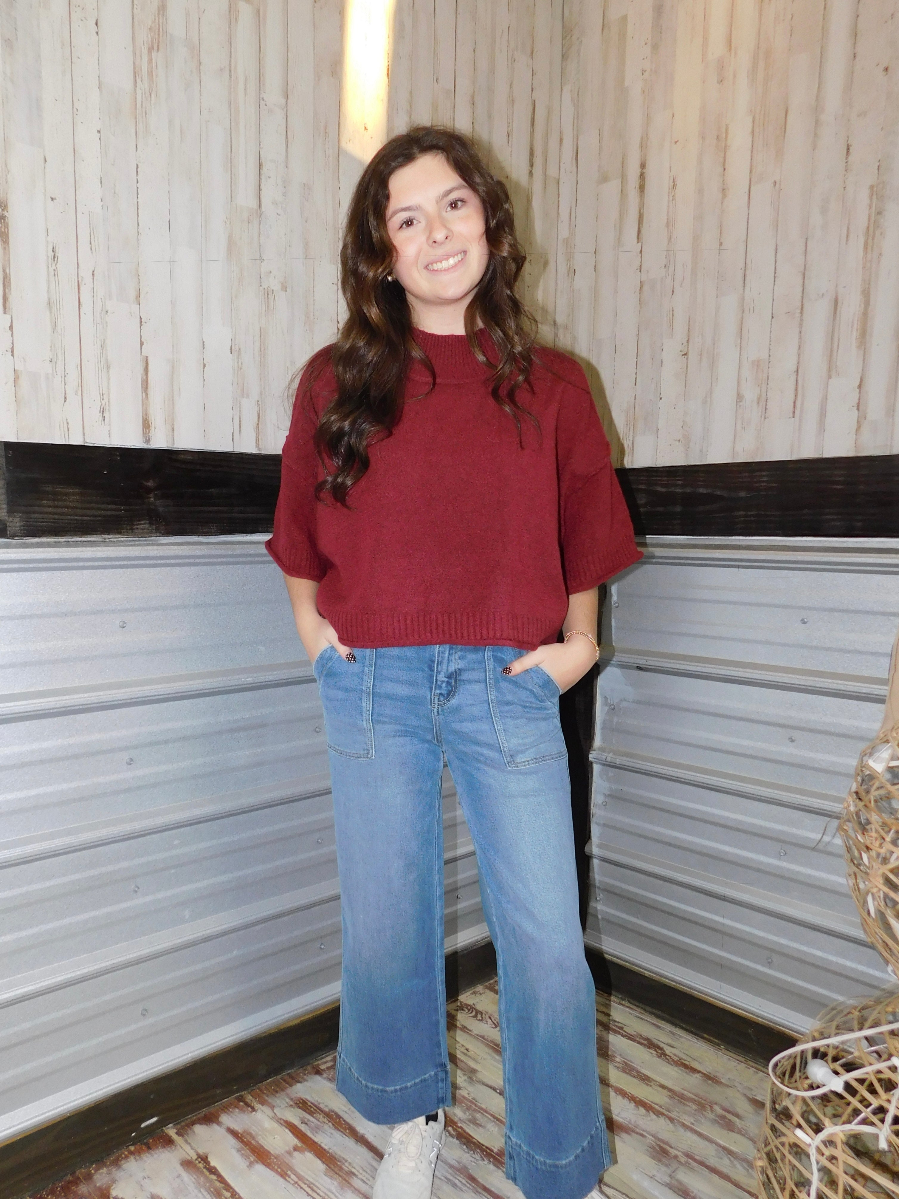 Mock Neck Short Sleeve Sweater