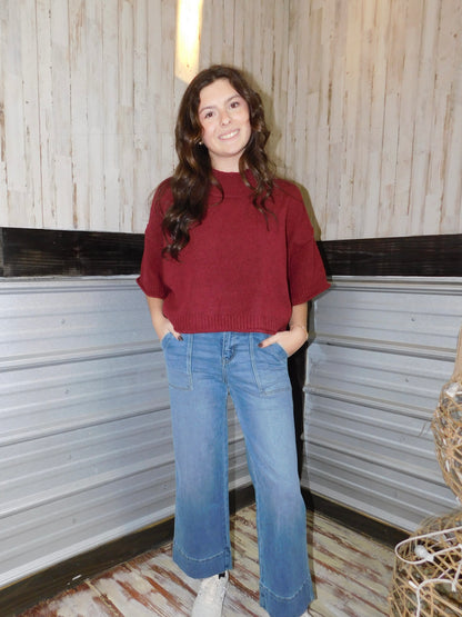 Mock Neck Short Sleeve Sweater