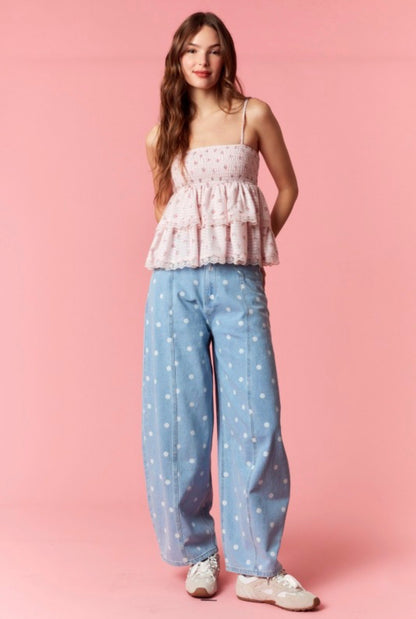 Polka Dot Denim Pants
