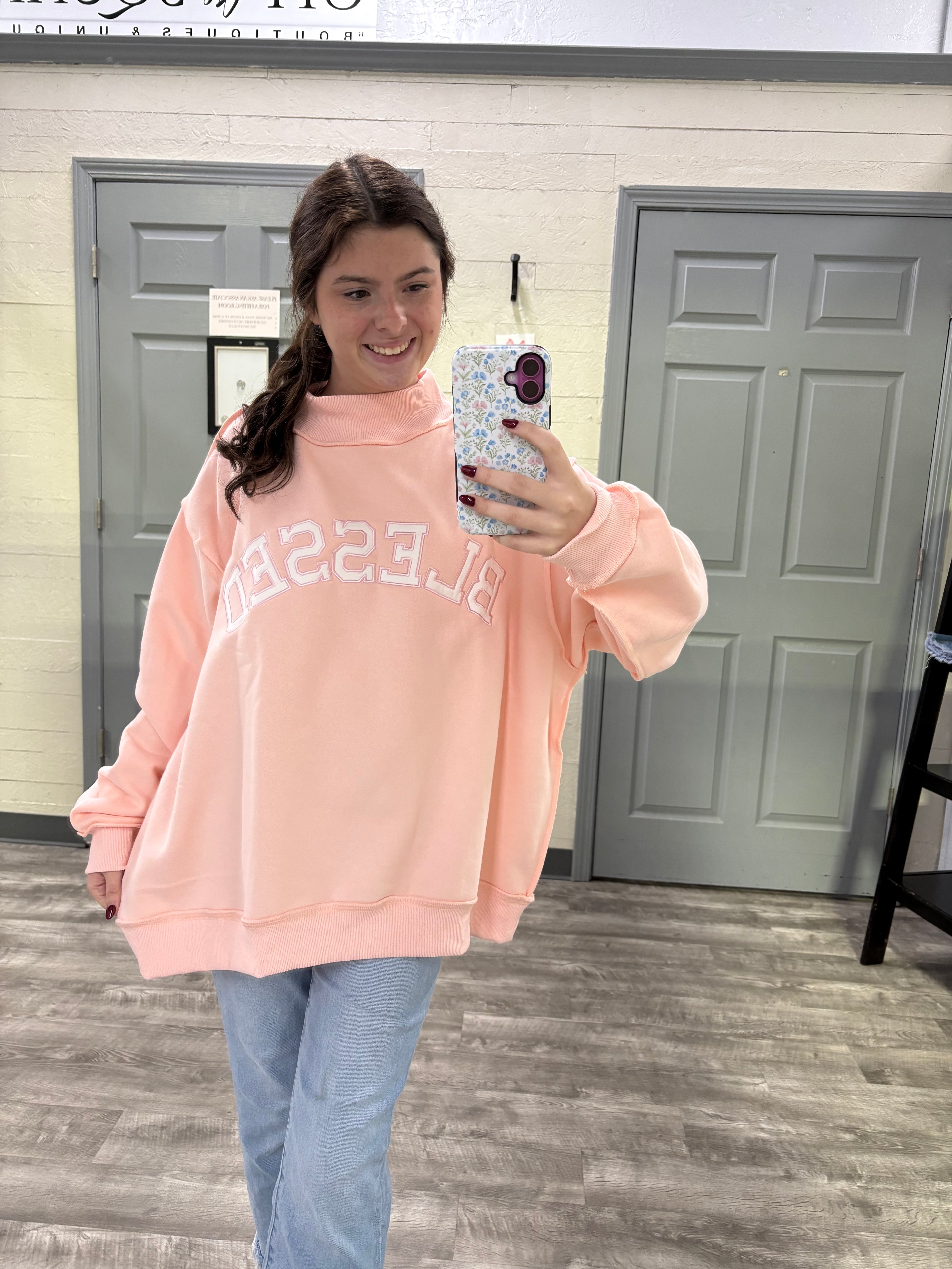 BLESSED Embroidered Mock Neck