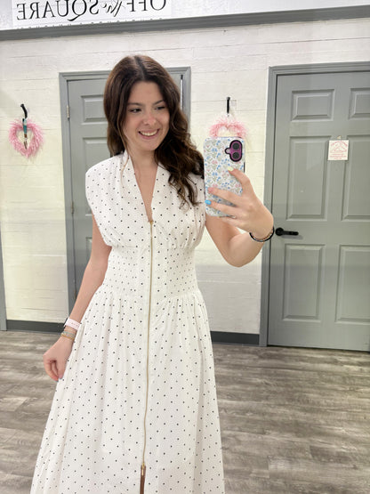 Front Zip Polkadot Dress