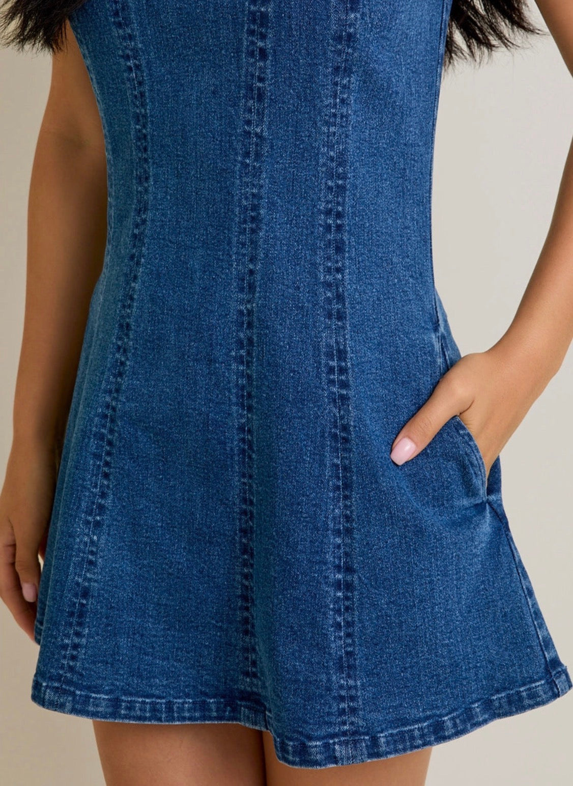 Round Neck Sleeveless Denim Dress