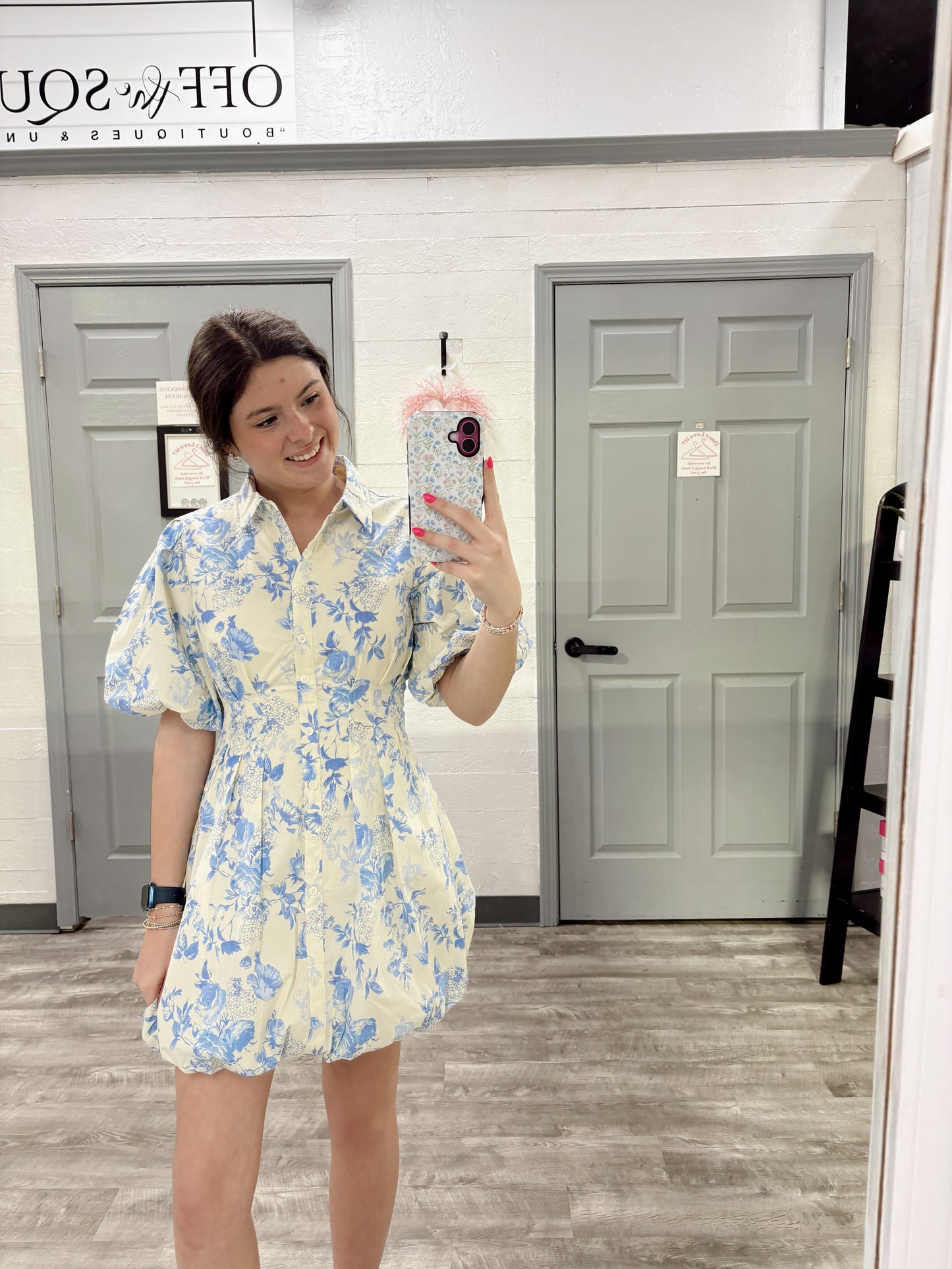 Blue/Butter Floral Bubble Dress