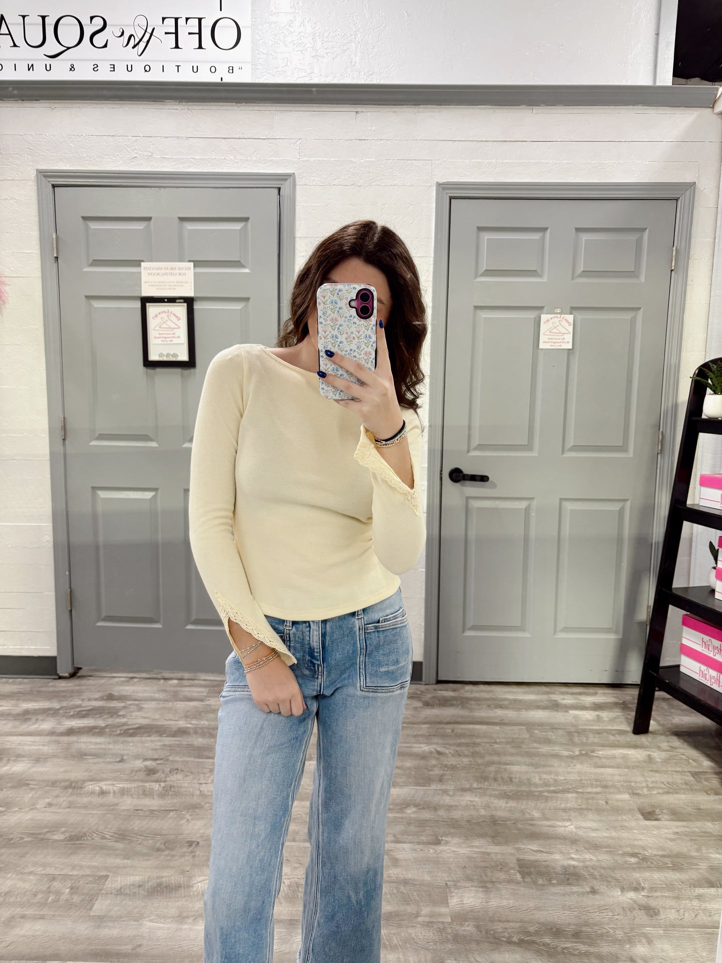 Boat Neck Lace Detail Top