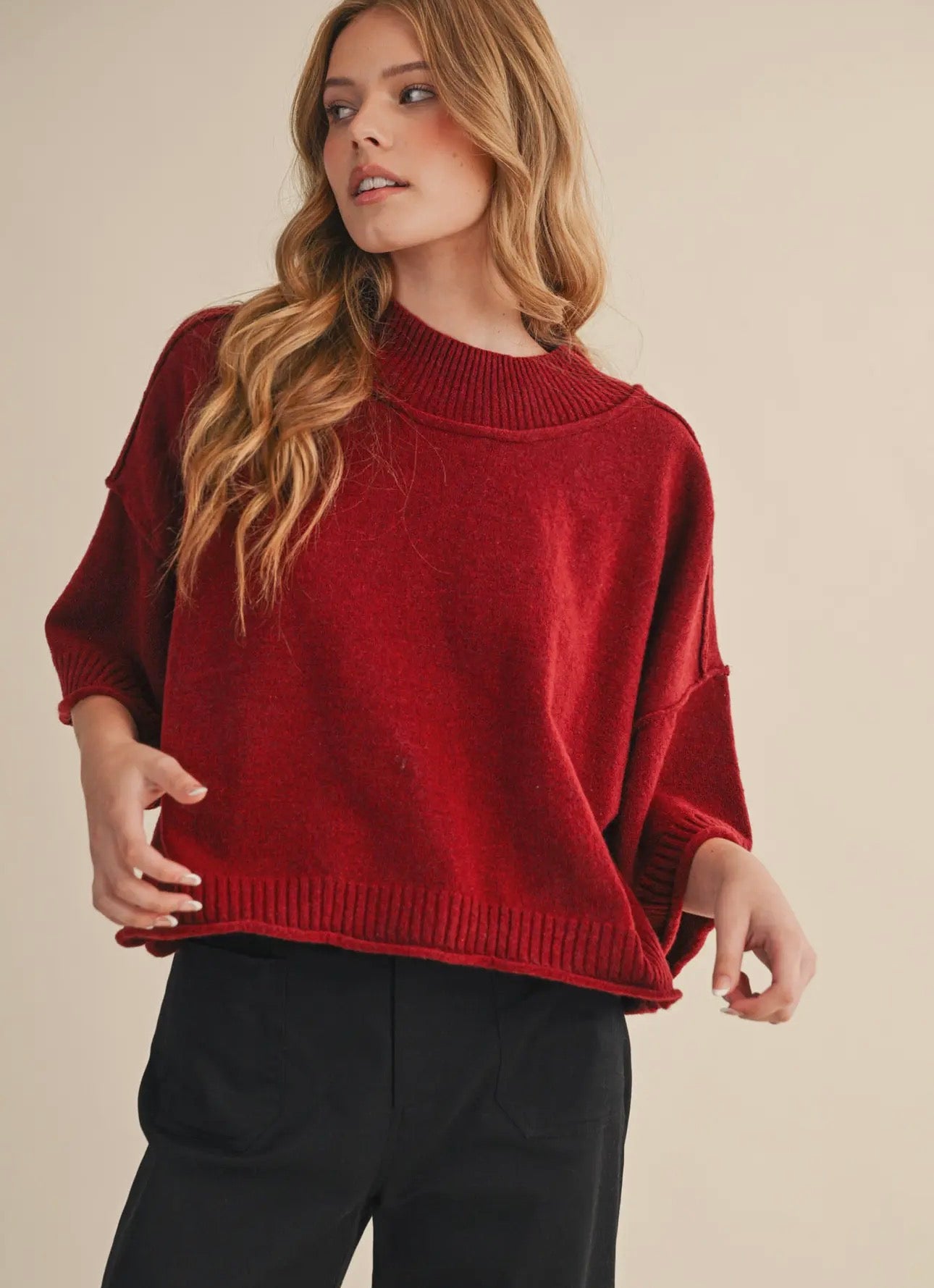 Mock Neck Short Sleeve Sweater