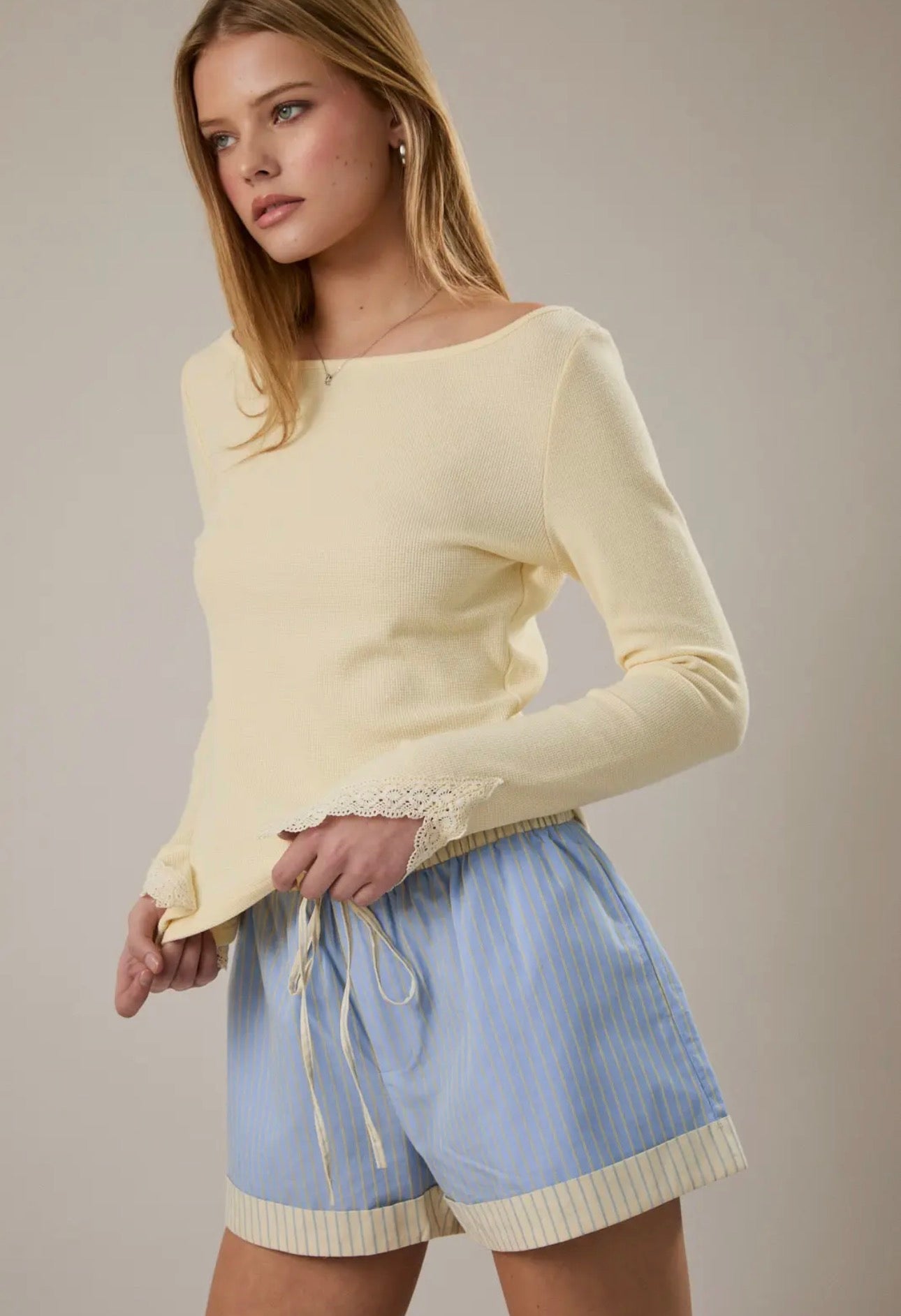 Boat Neck Lace Detail Top