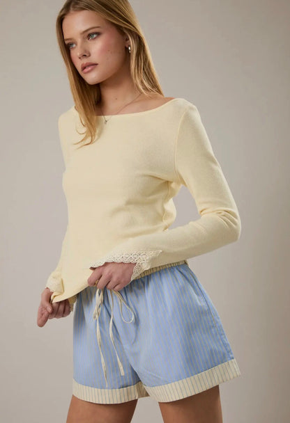 Boat Neck Lace Detail Top