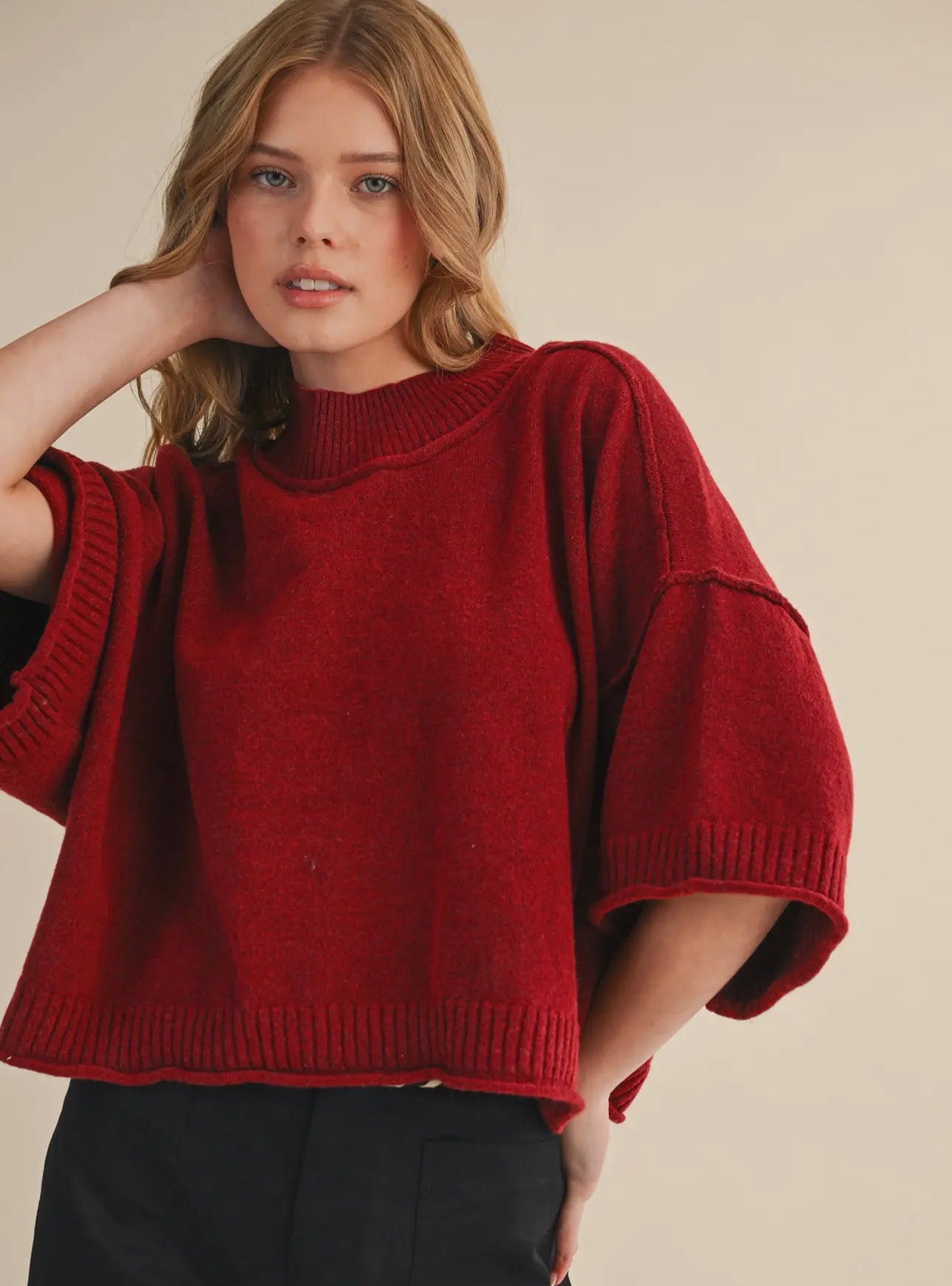 Mock Neck Short Sleeve Sweater