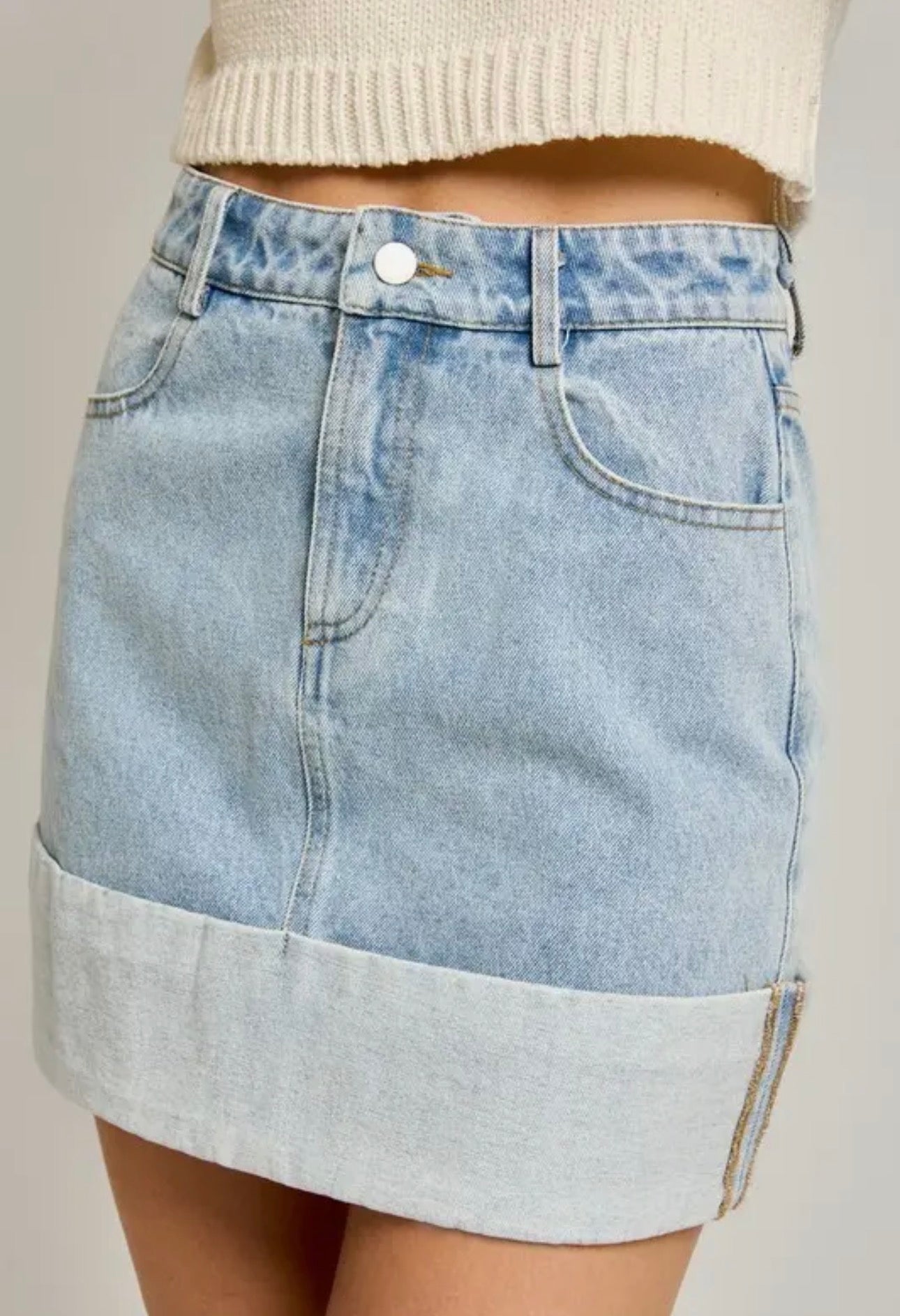 Cuffed Denim Skirt
