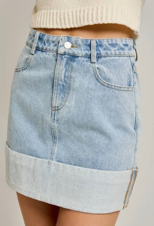 Cuffed Denim Skirt