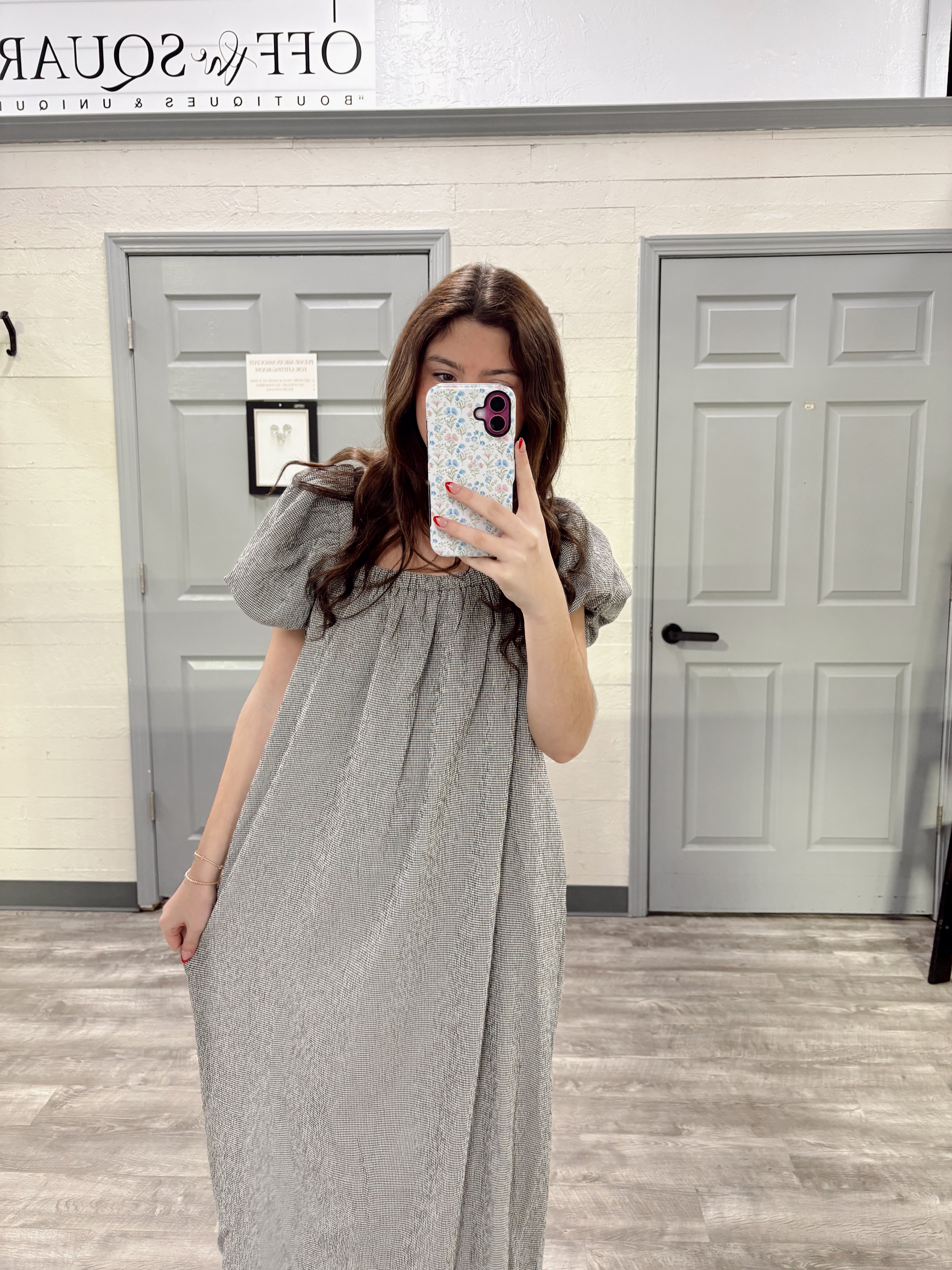 Gingham Puff Sleeve Dress