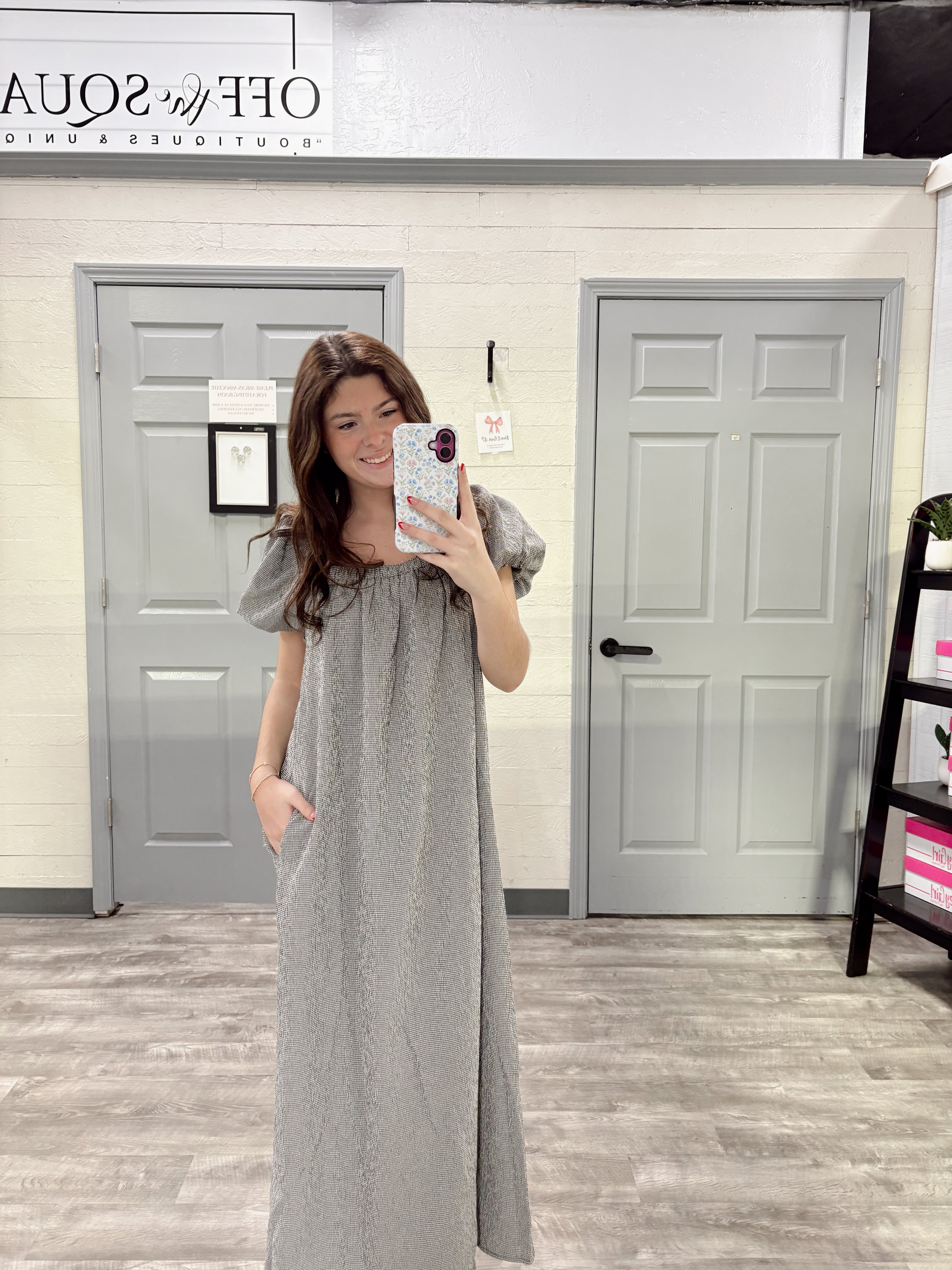 Gingham Puff Sleeve Dress