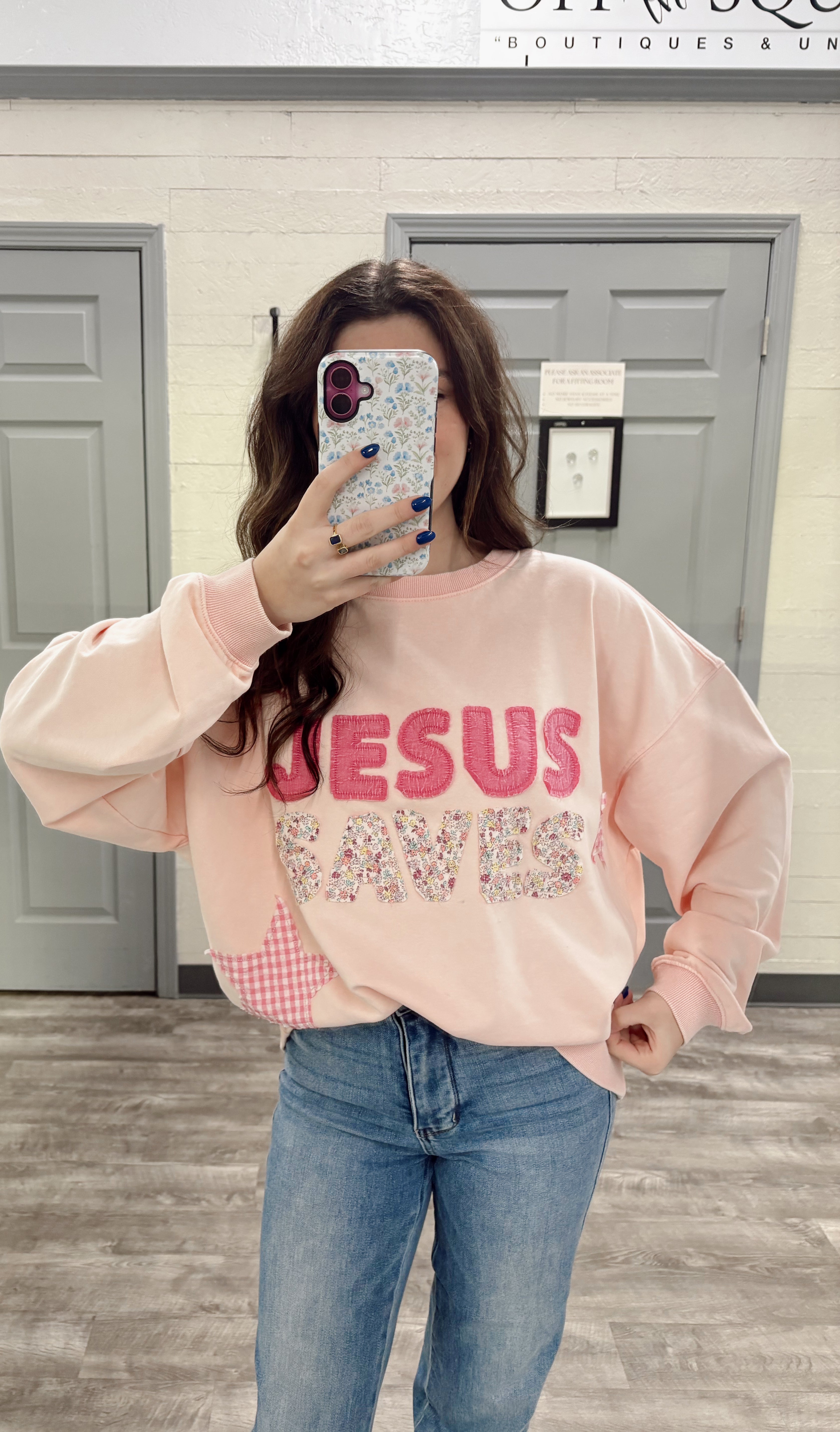 Jesus Saves Patchwork Sweatshirt