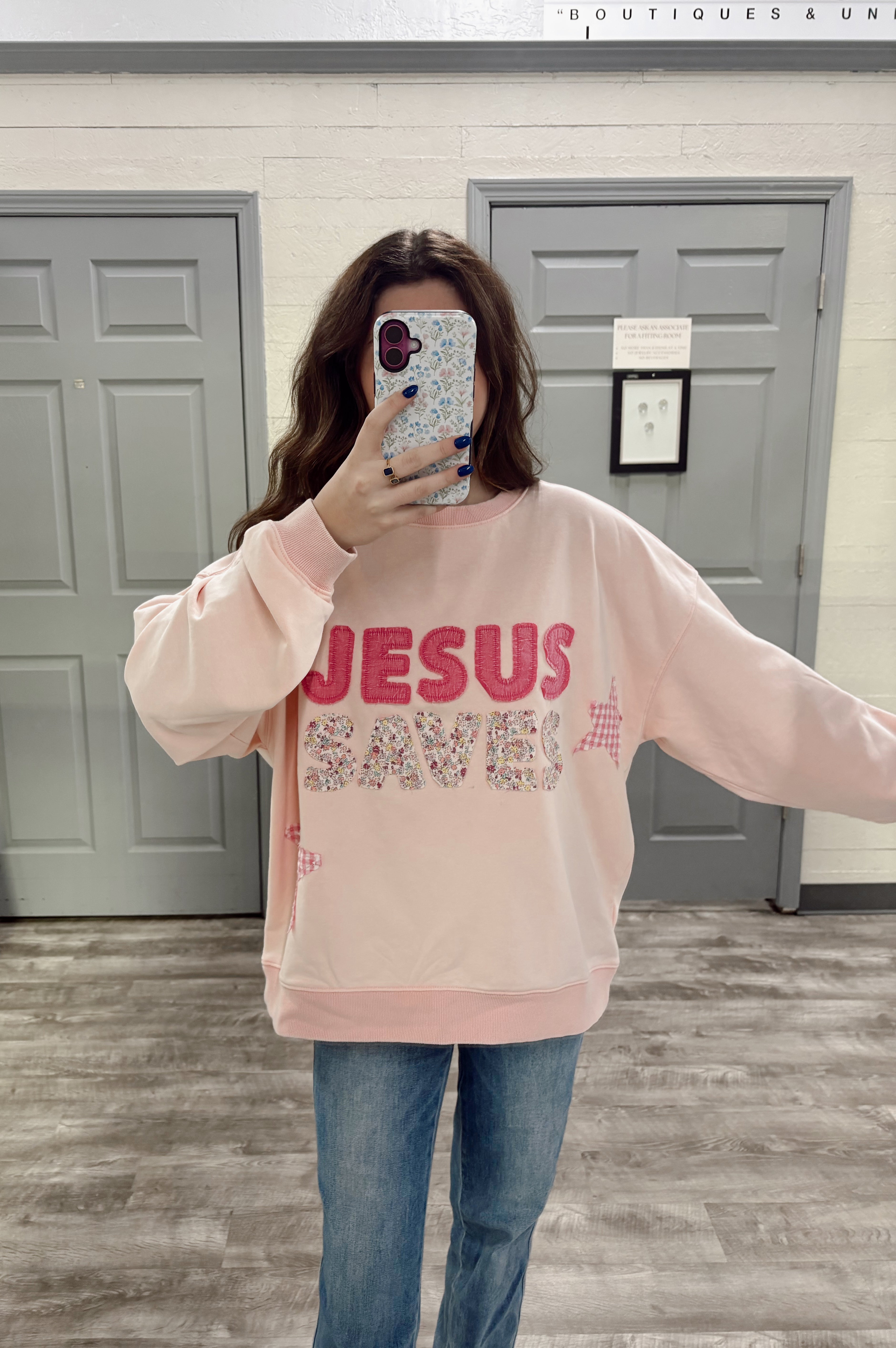 Jesus Saves Patchwork Sweatshirt