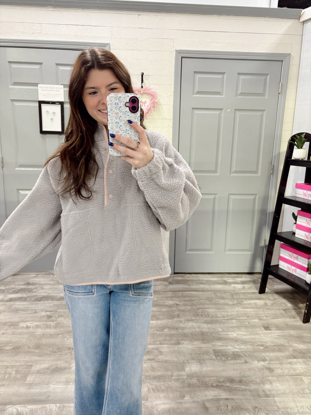 Gray/Pink Sherpa Pullover
