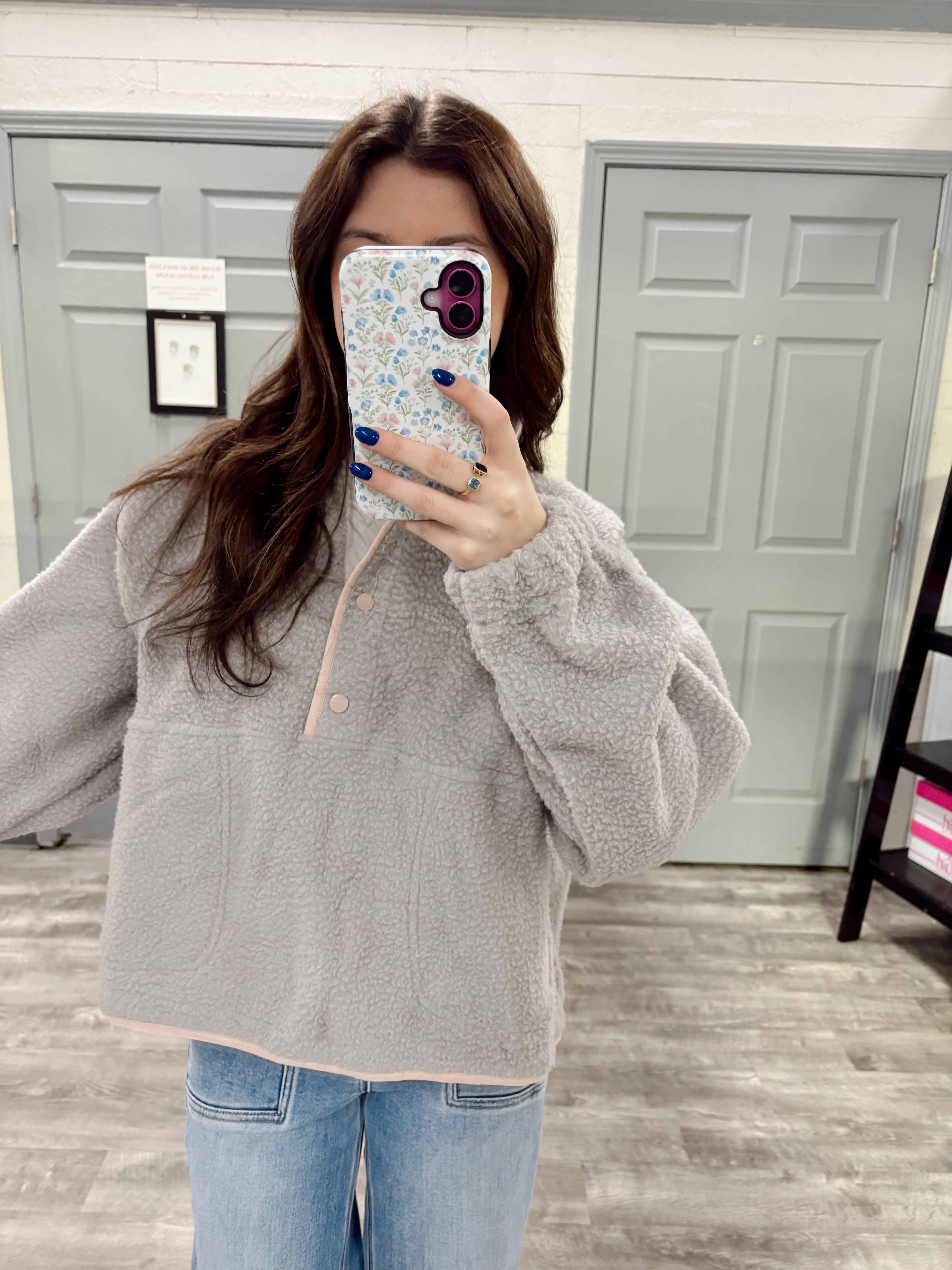 Gray/Pink Sherpa Pullover