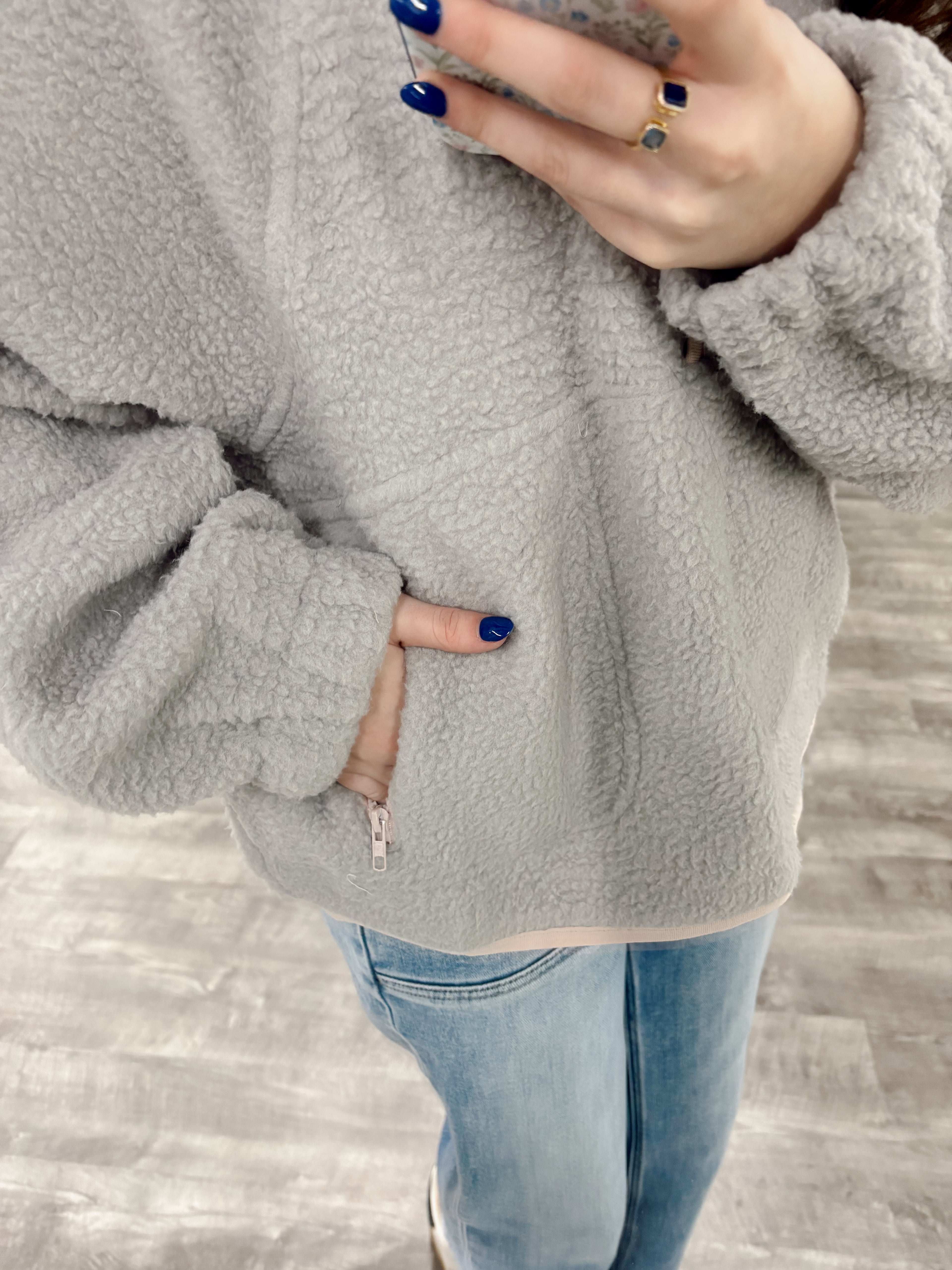 Gray/Pink Sherpa Pullover