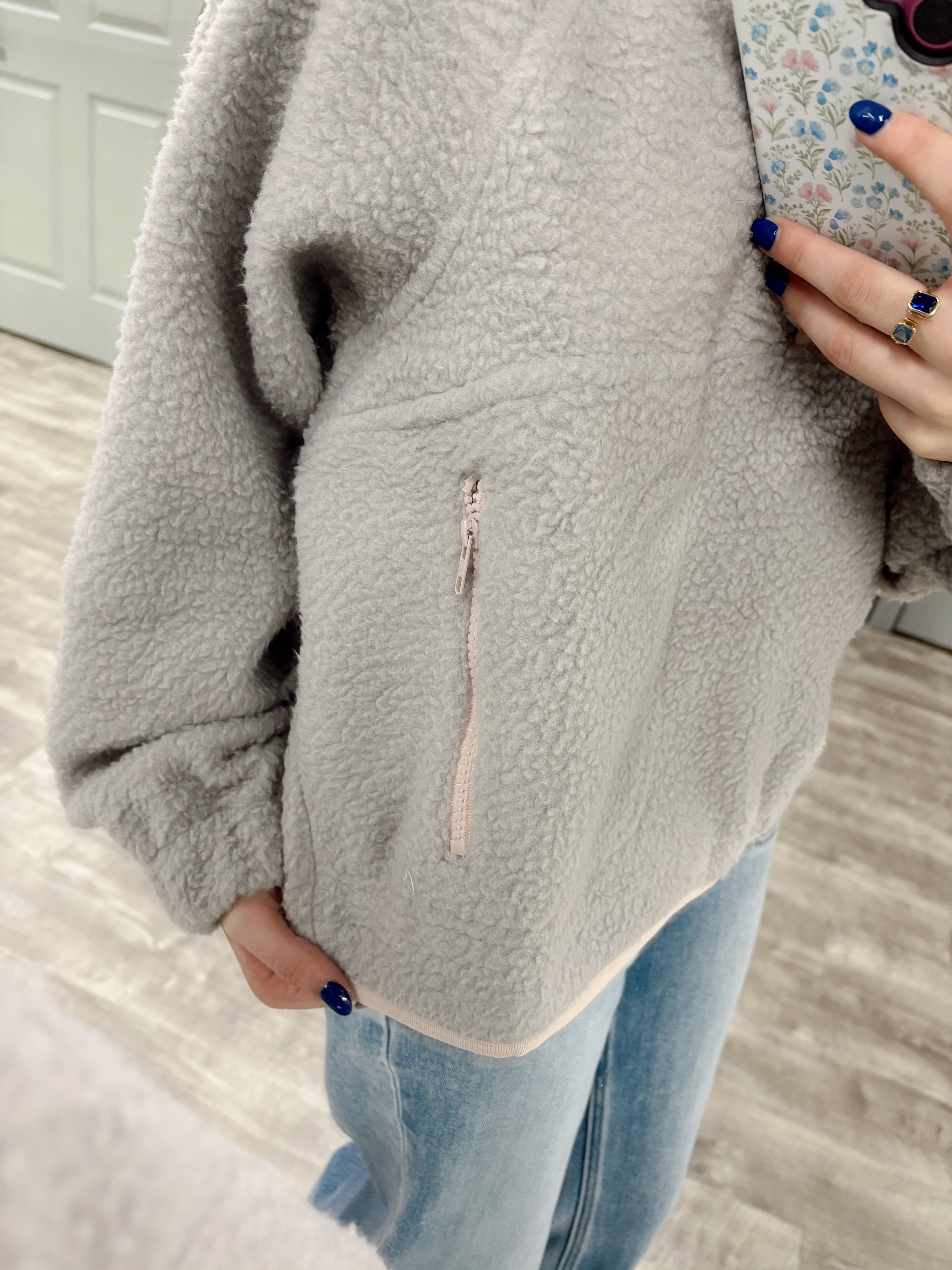 Gray/Pink Sherpa Pullover