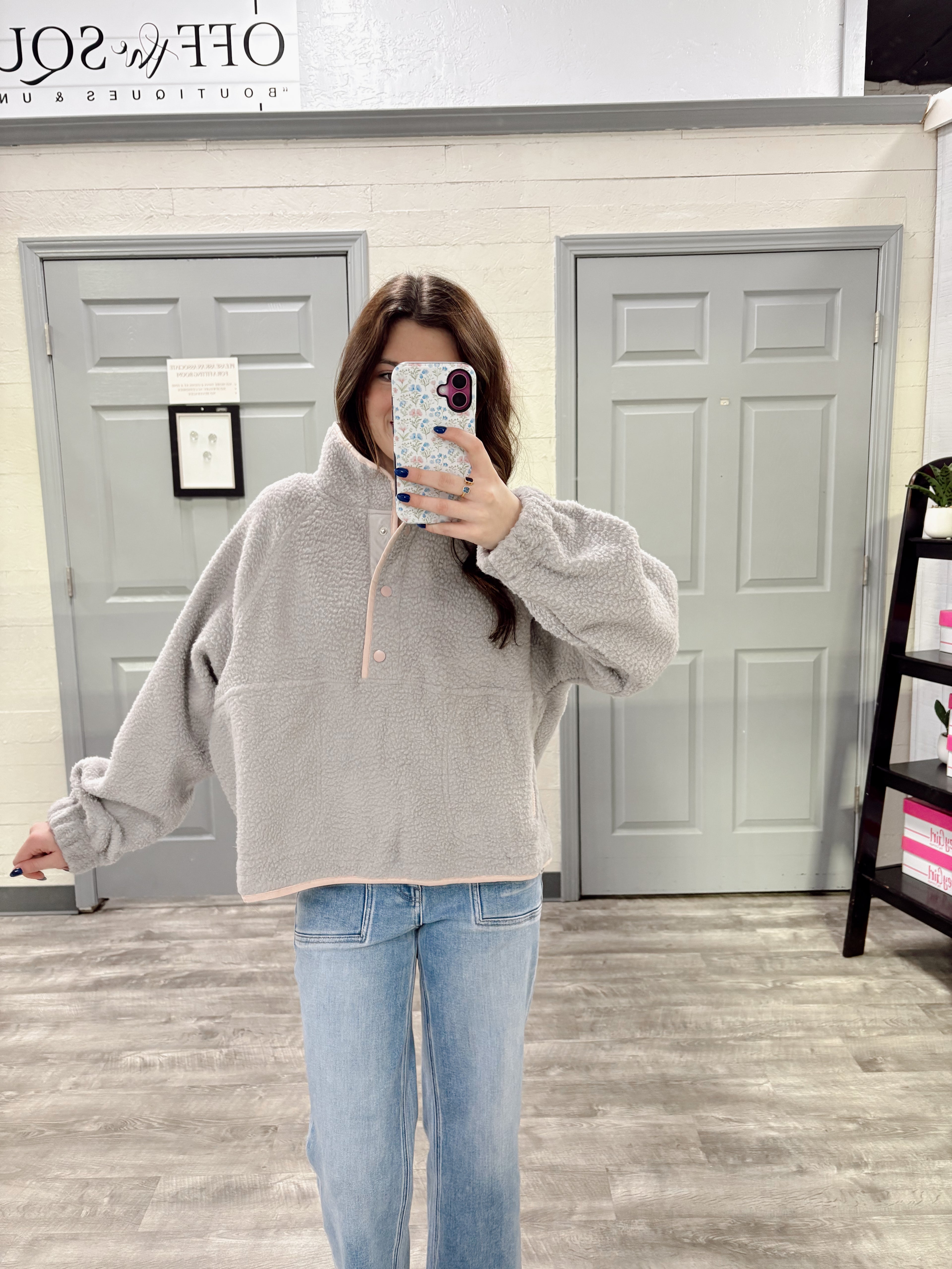 Gray/Pink Sherpa Pullover