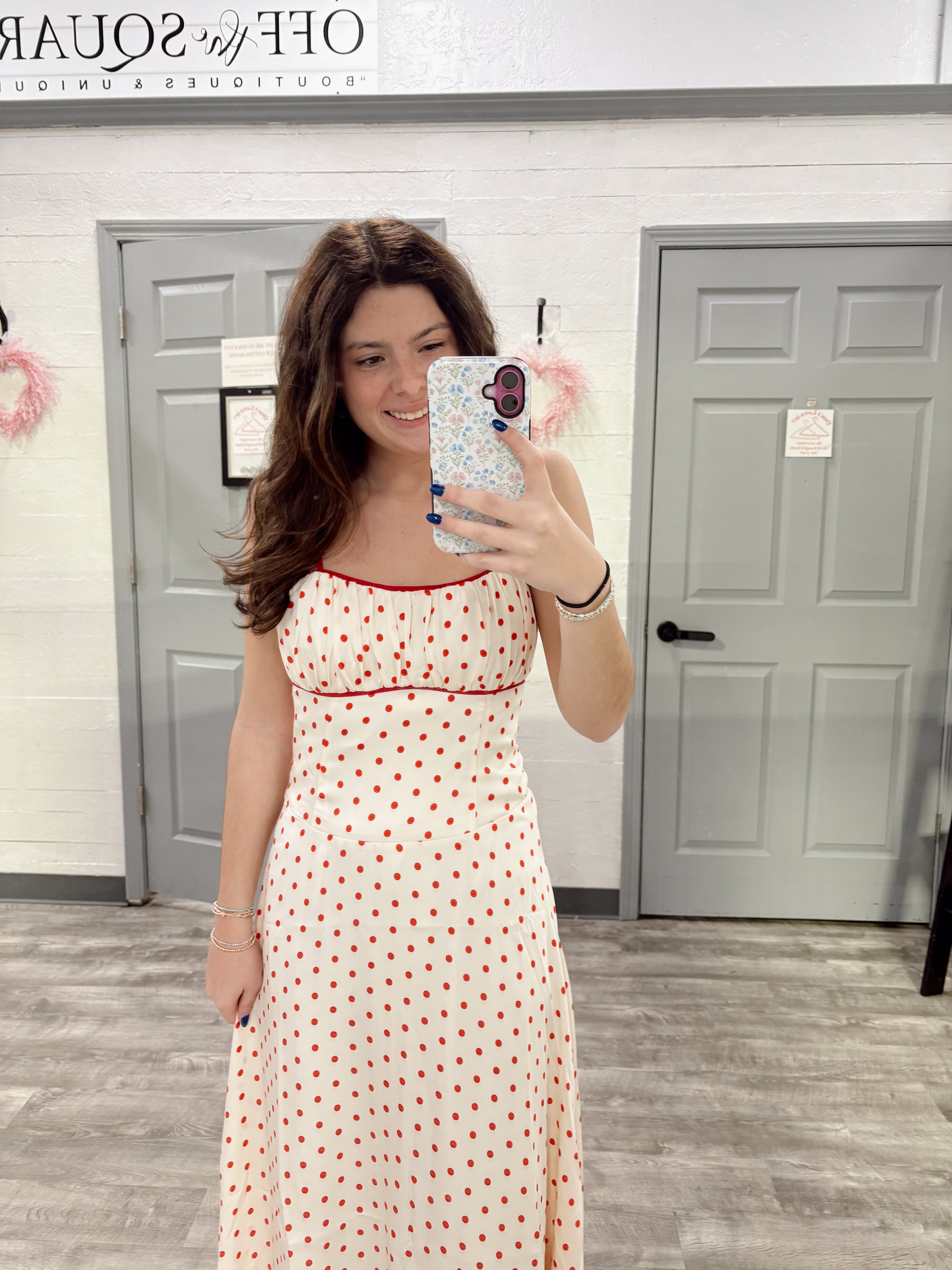 Red Polka Dot Midi Dress
