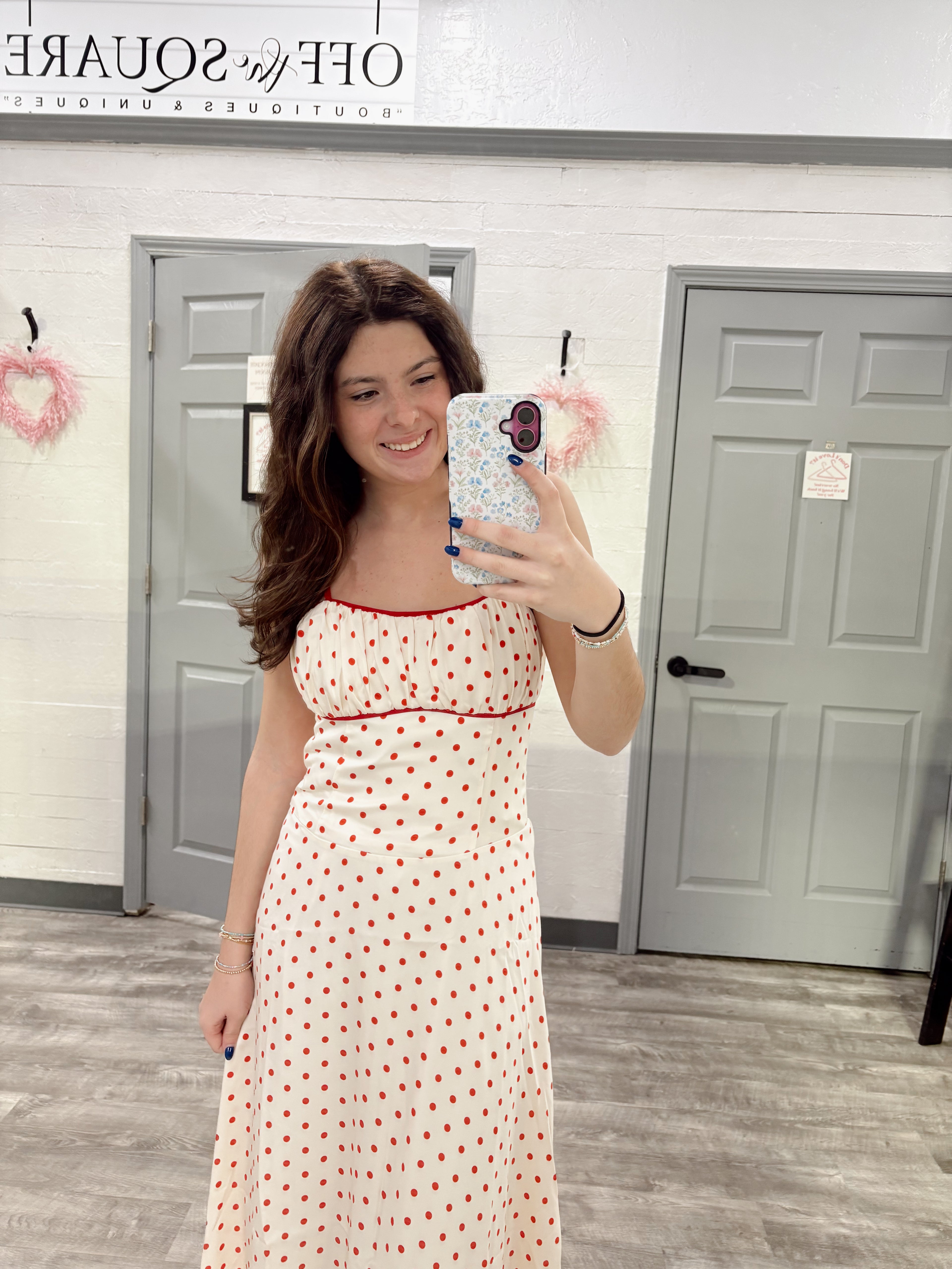 Red Polka Dot Midi Dress