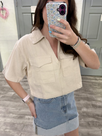 Collared V-Neck Top