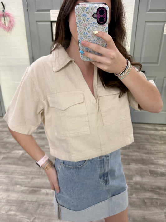 Collared V-Neck Top