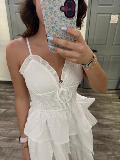 White Tiered Mini Dress ￼