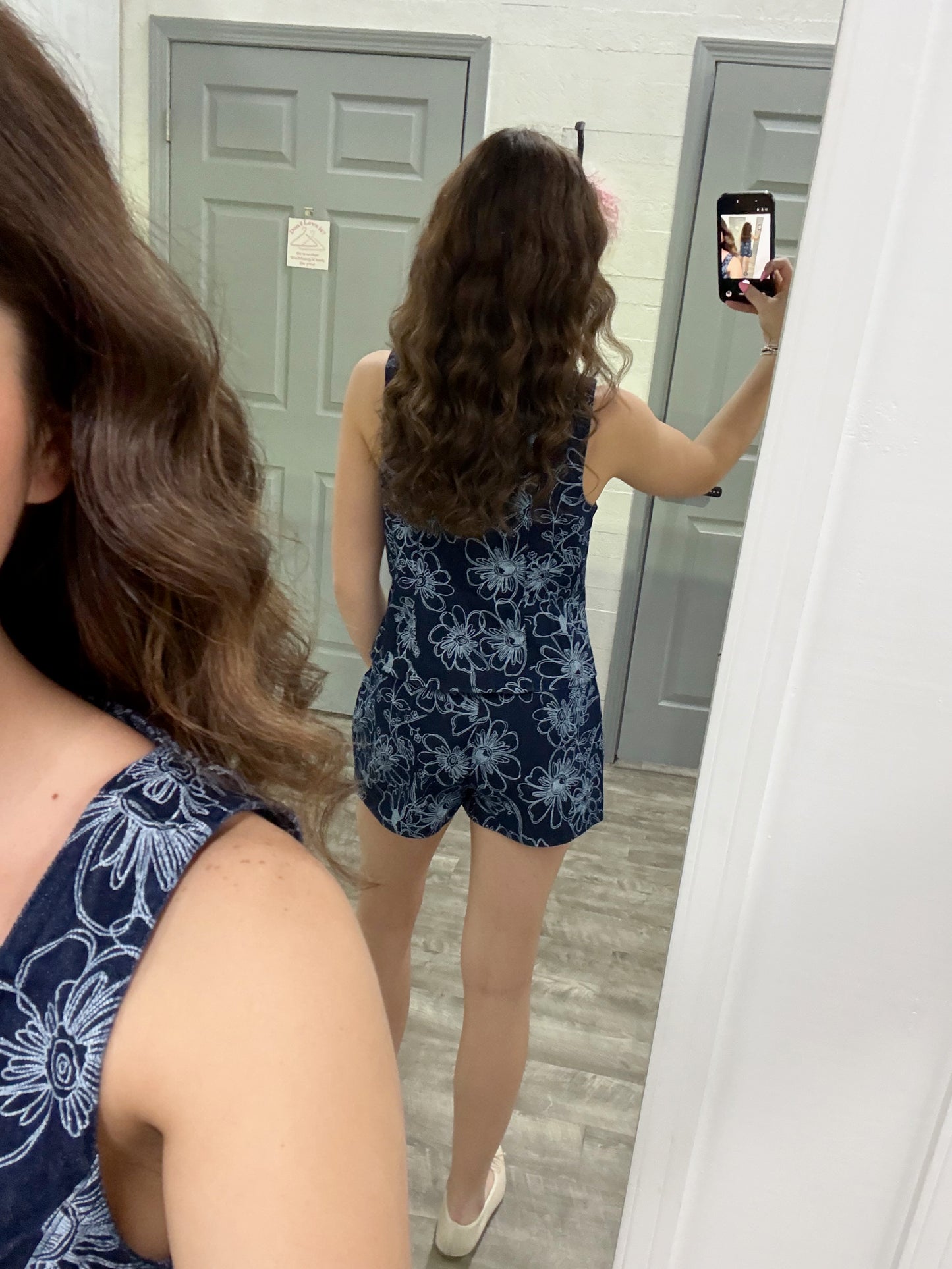 Denim/White Floral Bottoms