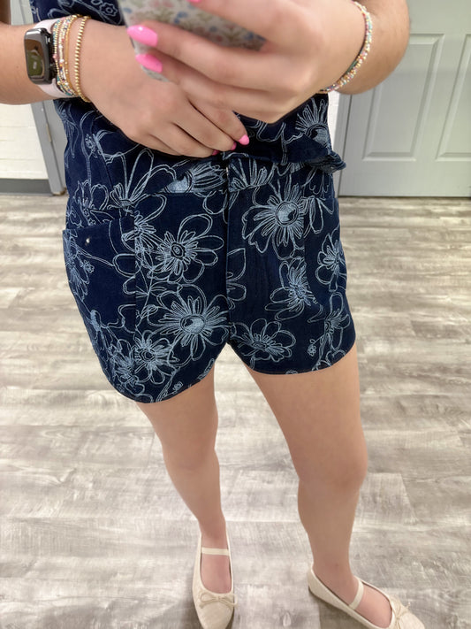 Denim/White Floral Bottoms