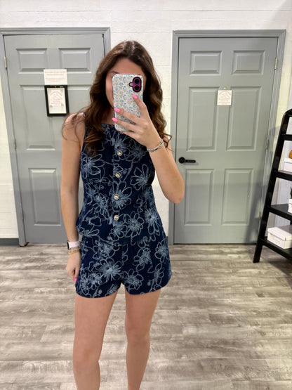 Denim/White Floral Top